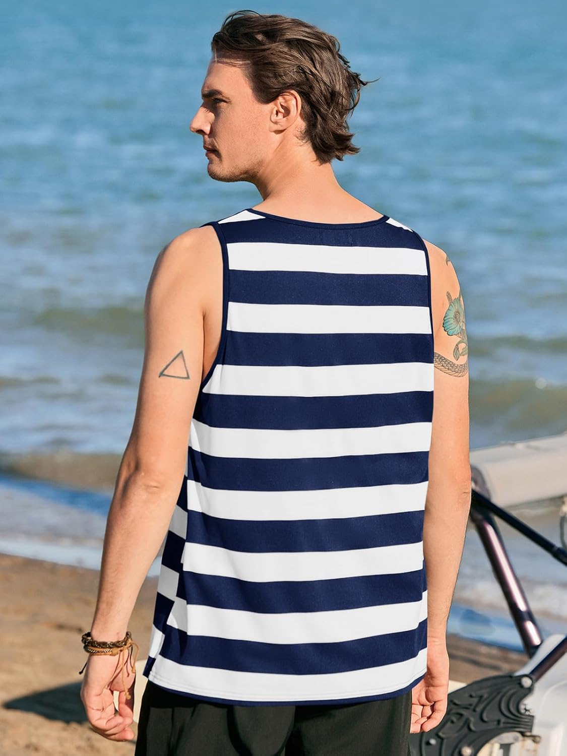 Runcati Mens Workout Tank Tops Sleeveless Striped Muscle Gym T Shirts