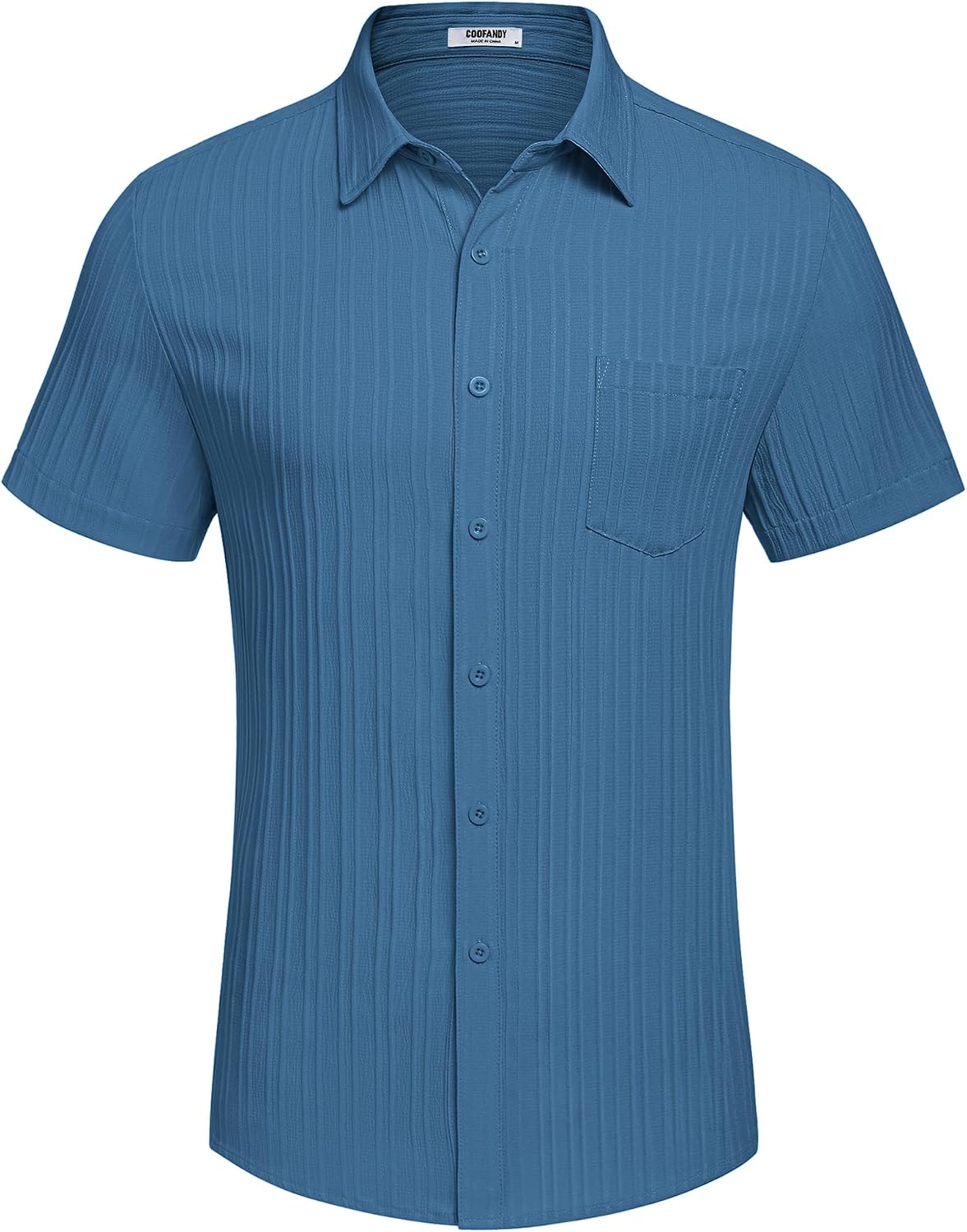 COOFANDY Men's Casual Button Down Shirts Short Sleeve Textured Summer Beach Shirt with Pocket