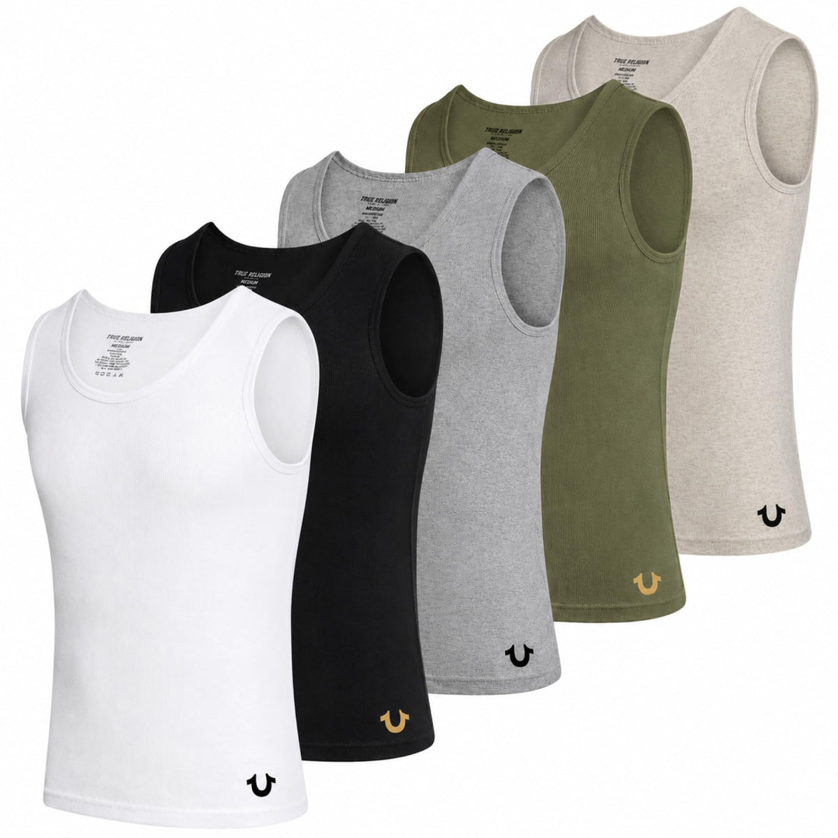 True Religion Lightweight Tank Tops for Men 5 Pack Undershirt Ribbed Cotton