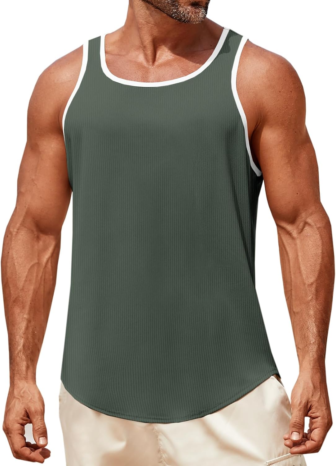 Runcati Mens Sleeveless Tank Tops Workout Muscle Gym Knitted Ribbed Shirt