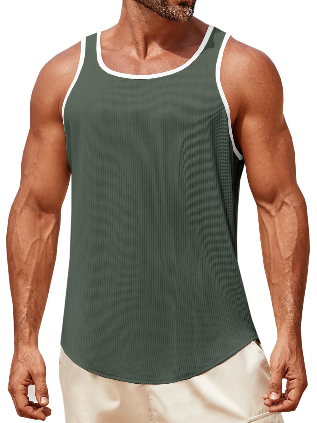 Runcati Mens Sleeveless Tank Tops Workout Muscle Gym Knitted Ribbed Shirt