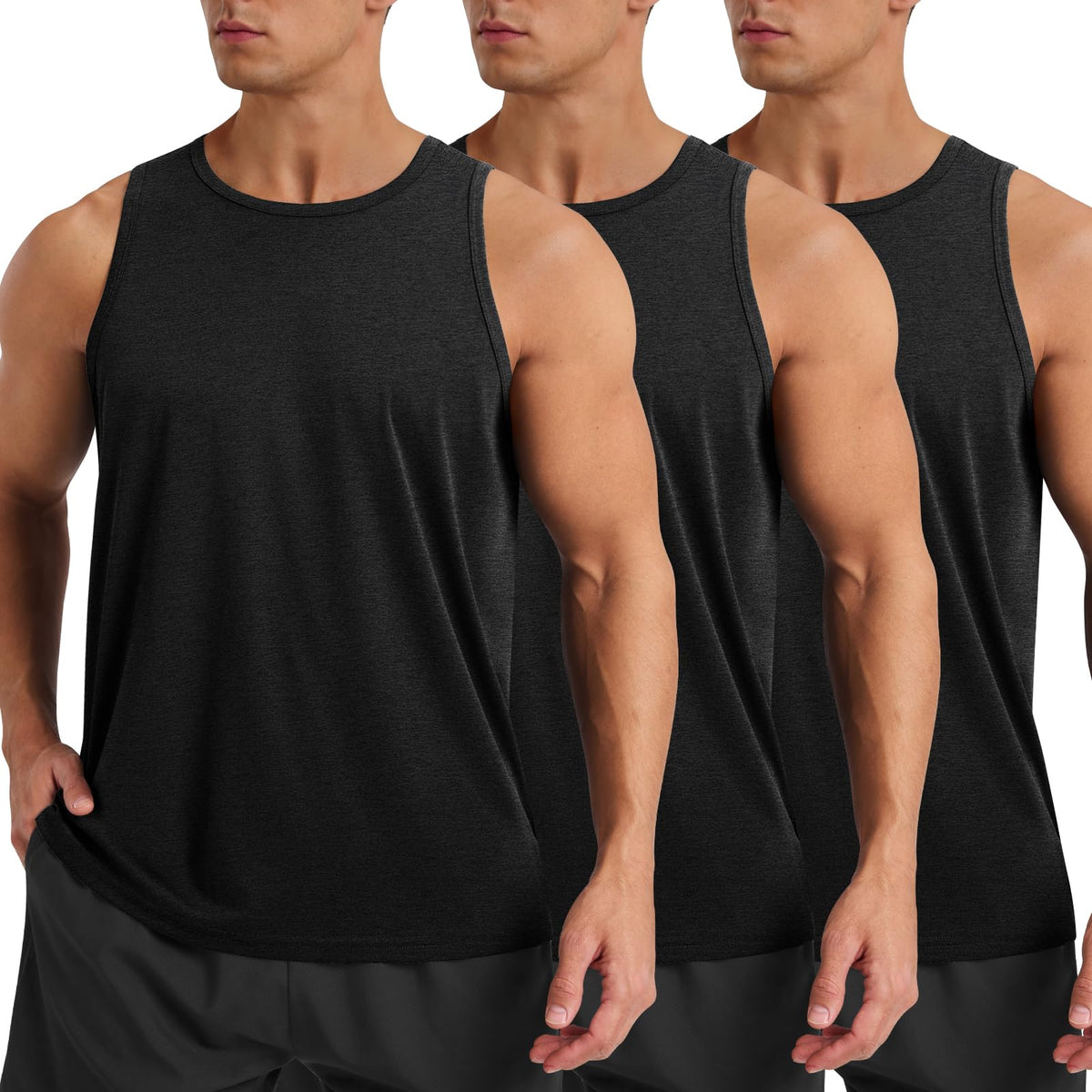 BOOJO 3 Pack Tank Tops Men - Summer Quick Dry Moisture Wicking Workout Muscle Sleeveless Shirts for Gym Beach Running