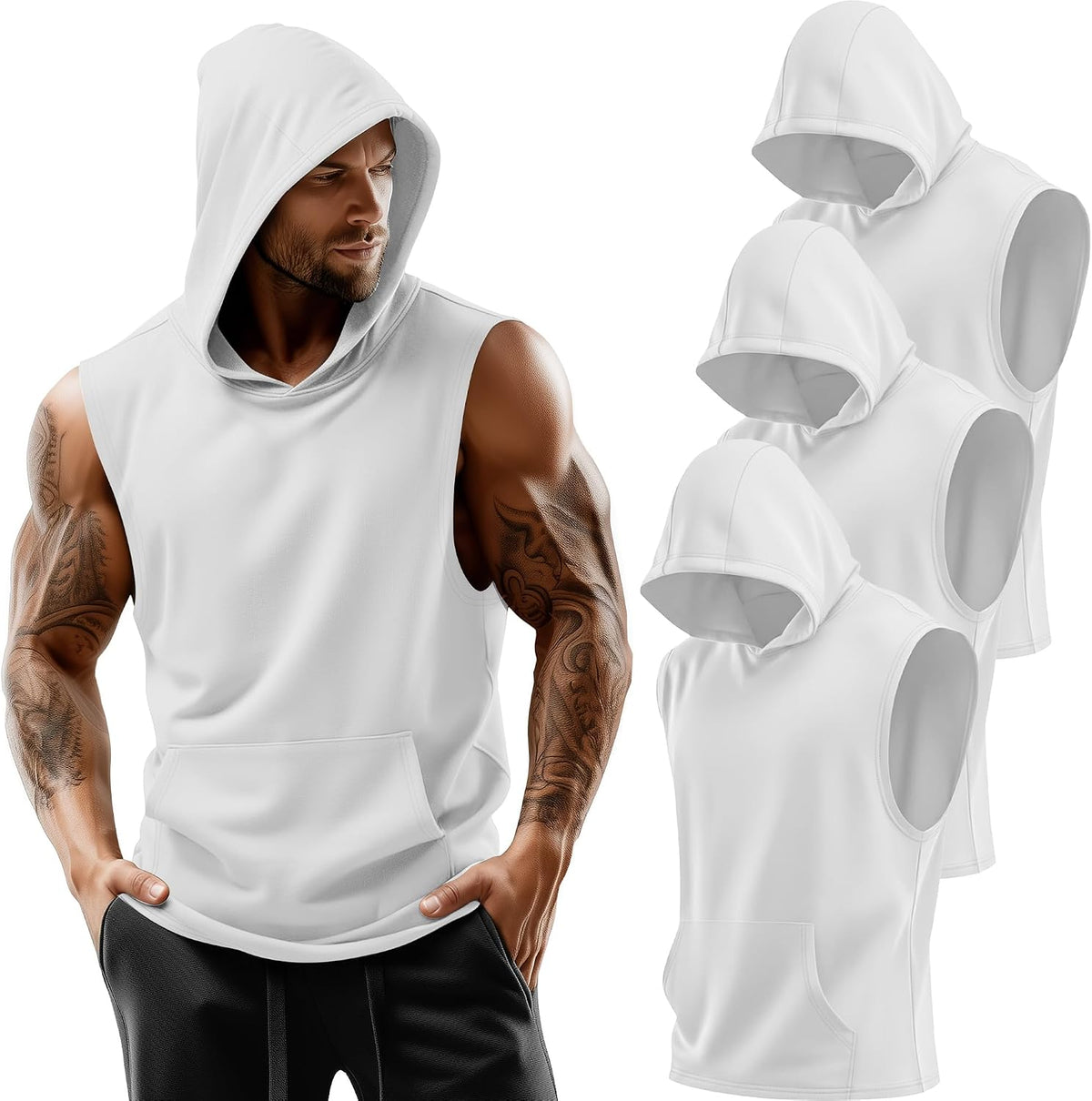 3 Pack Men's Workout Hooded Tank Tops