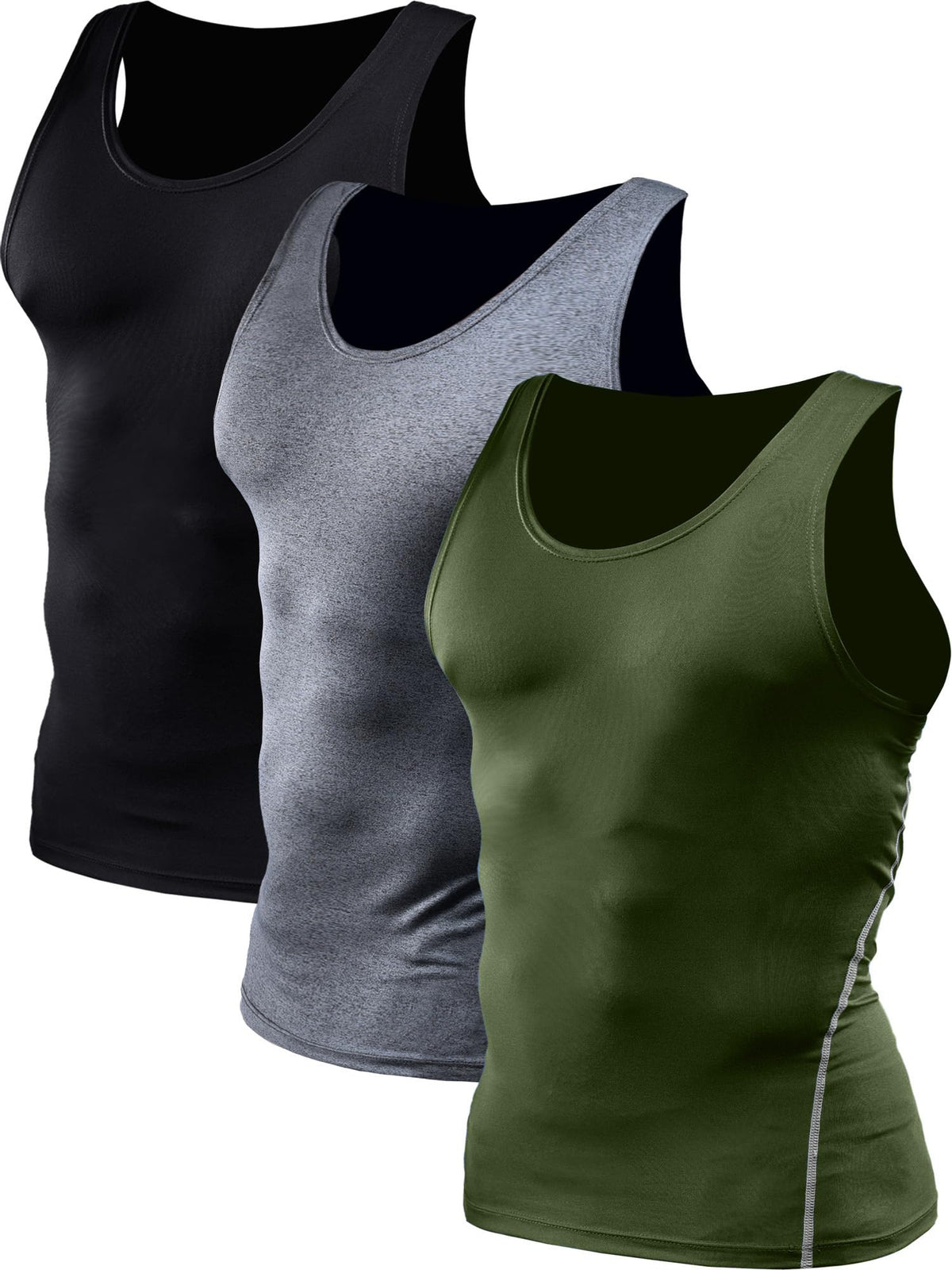 NELEUS Men's 3 Pack Athletic Compression Under Base Layer Sport Tank Top
