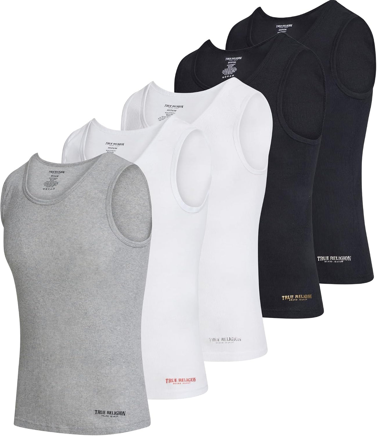 True Religion Lightweight Tank Tops for Men 5 Pack Undershirt Ribbed Cotton