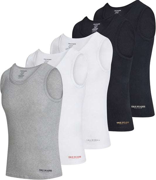 True Religion Lightweight Tank Tops for Men 5 Pack Undershirt Ribbed Cotton