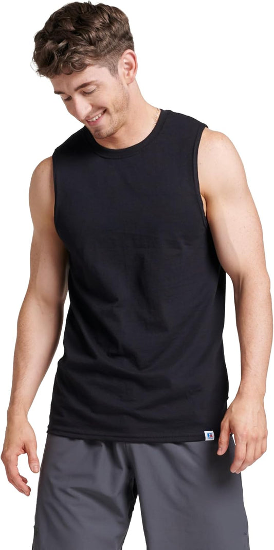Russell Athletic Men's Dri-Power Cotton Blend Sleeveless Muscle Shirts,Moisture Wicking,Odor Protection, UPF 30+, Sizes S-4X