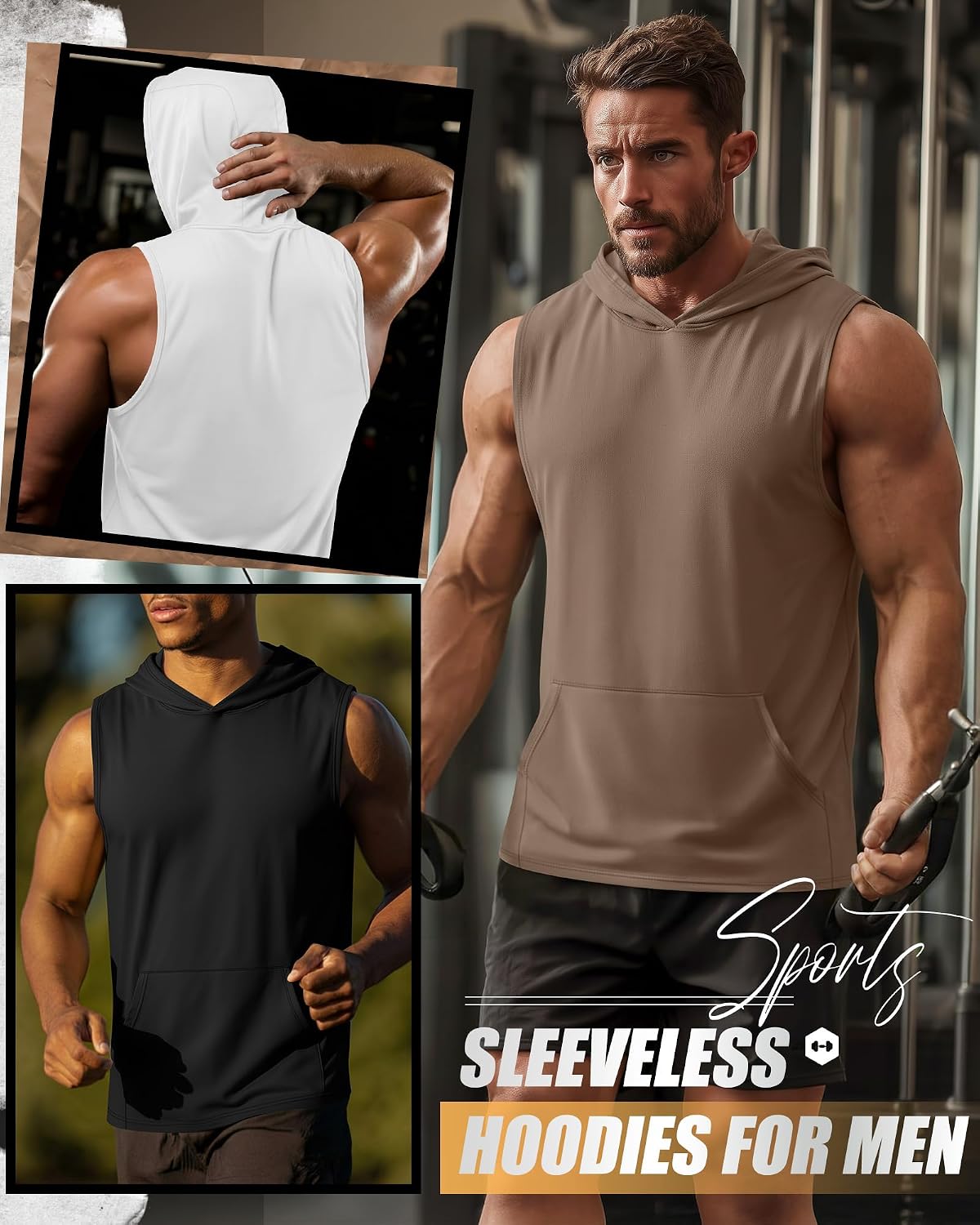 3 Pack Men's Workout Hooded Tank Tops