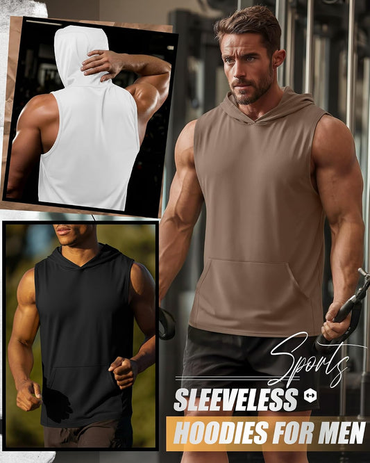 3 Pack Men's Workout Hooded Tank Tops