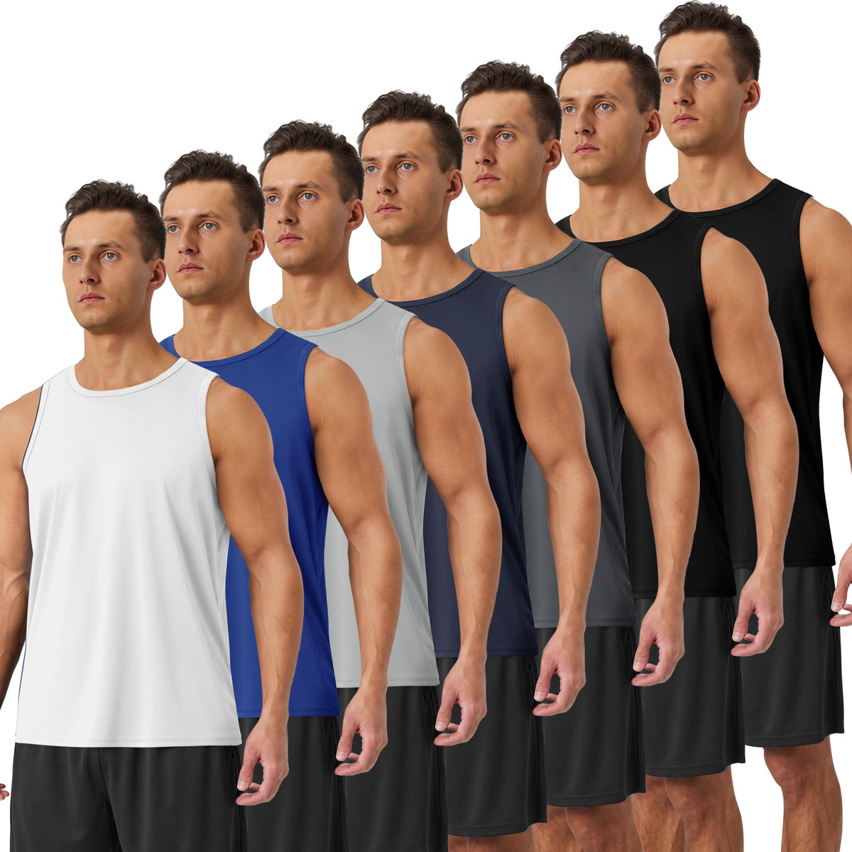 BOOJO 5 Pack Tank Tops Men - Quick Dry Moisture Wicking Summer Workout Muscle Sleeveless Shirts for Gym Beach Running