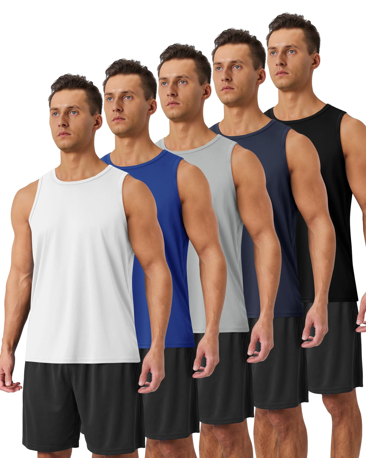 BOOJO 5 Pack Tank Tops Men - Quick Dry Moisture Wicking Summer Workout Muscle Sleeveless Shirts for Gym Beach Running