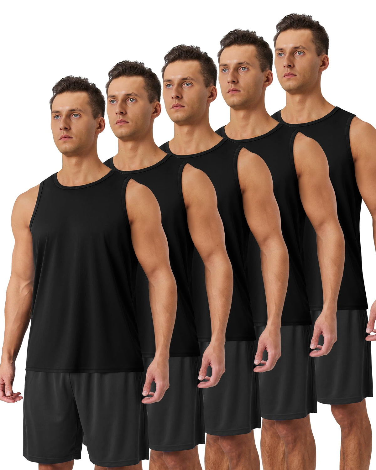 BOOJO 5 Pack Tank Tops Men - Quick Dry Moisture Wicking Summer Workout Muscle Sleeveless Shirts for Gym Beach Running