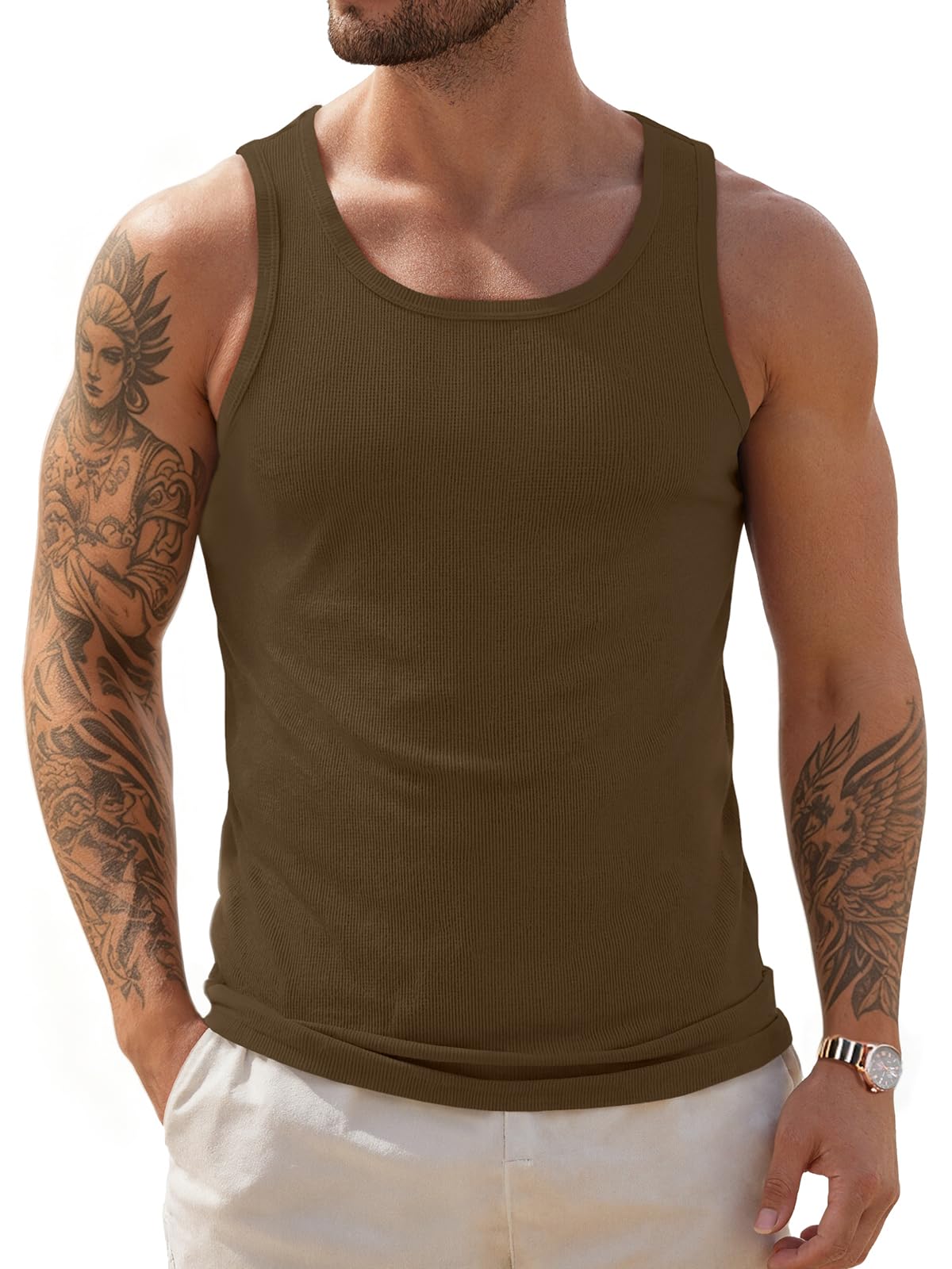 ZDC Mens Sleeveless Tank Tops Summer Workout Ribbed Shirts