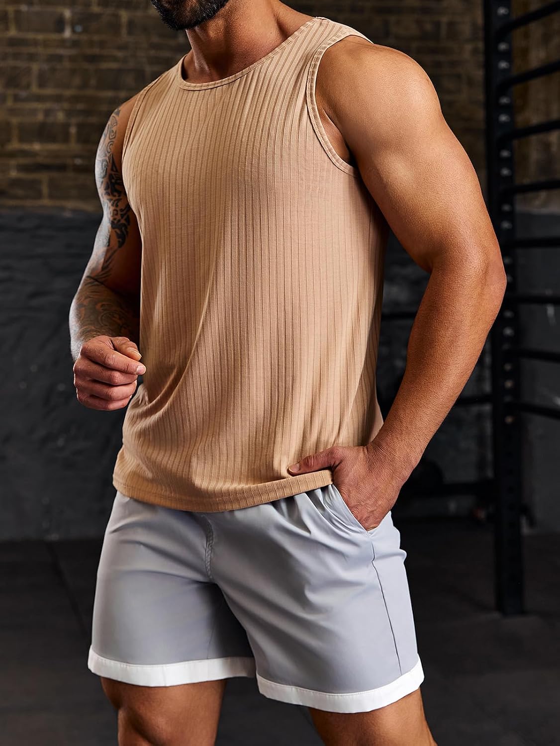 Runcati Men's Ribbed Tank Tops Knit Sleeveless Workout T Shirt