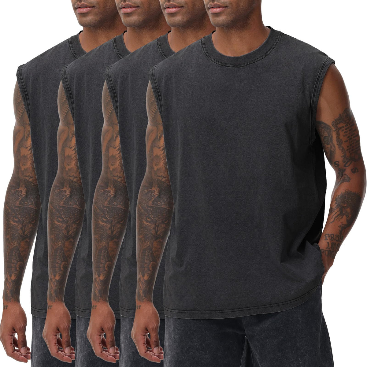 Mens Workout Tank Tops Sleeveless Tee Shirts Men Muscle Shirt Gym Acid Wash T Shirts Running Beach Loose Fit Tee