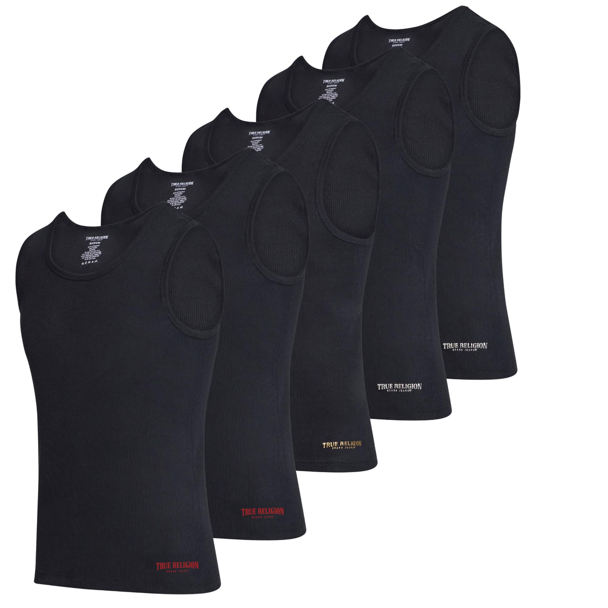 True Religion Lightweight Tank Tops for Men 5 Pack Undershirt Ribbed Cotton