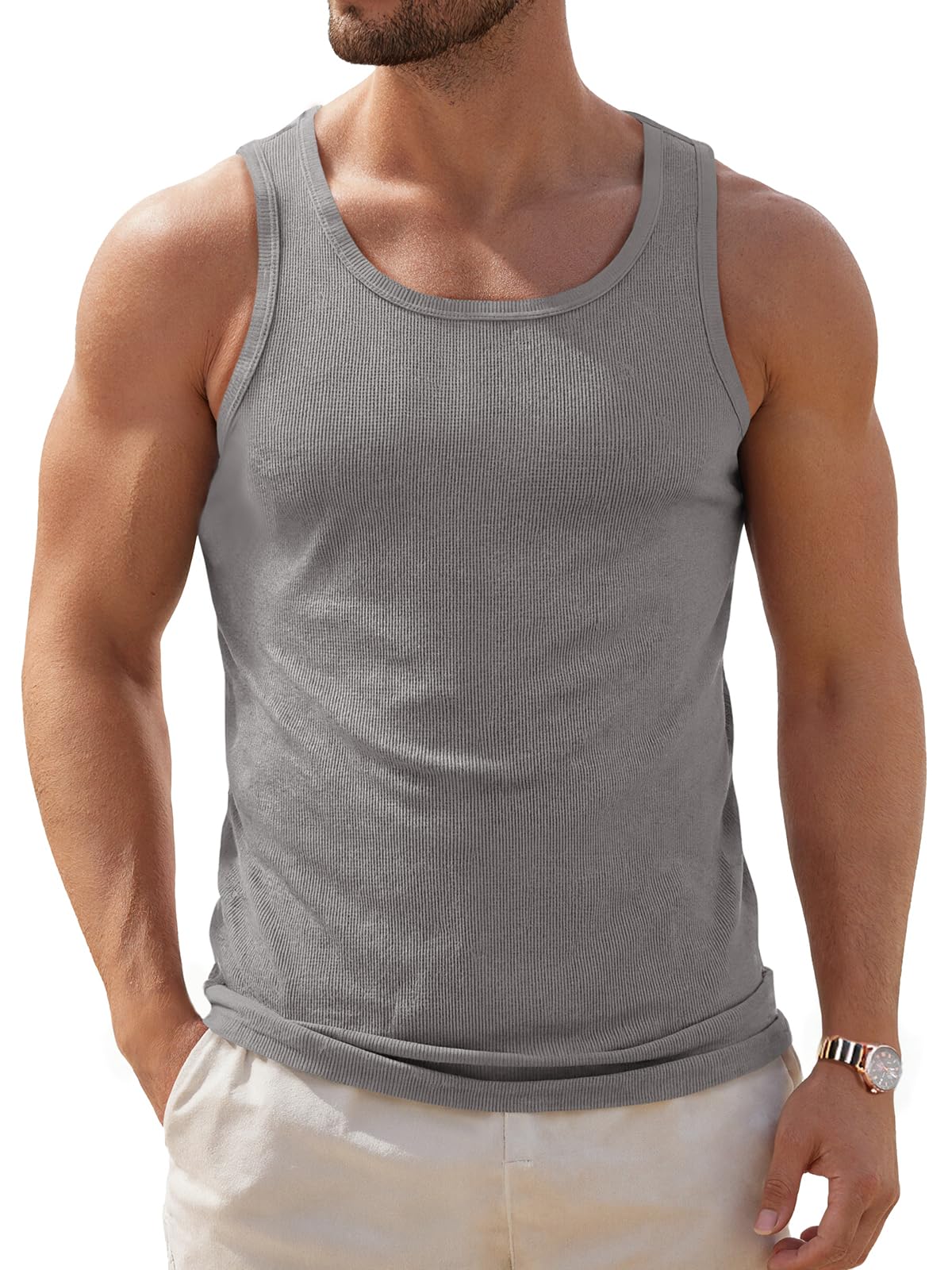 ZDC Mens Sleeveless Tank Tops Summer Workout Ribbed Shirts