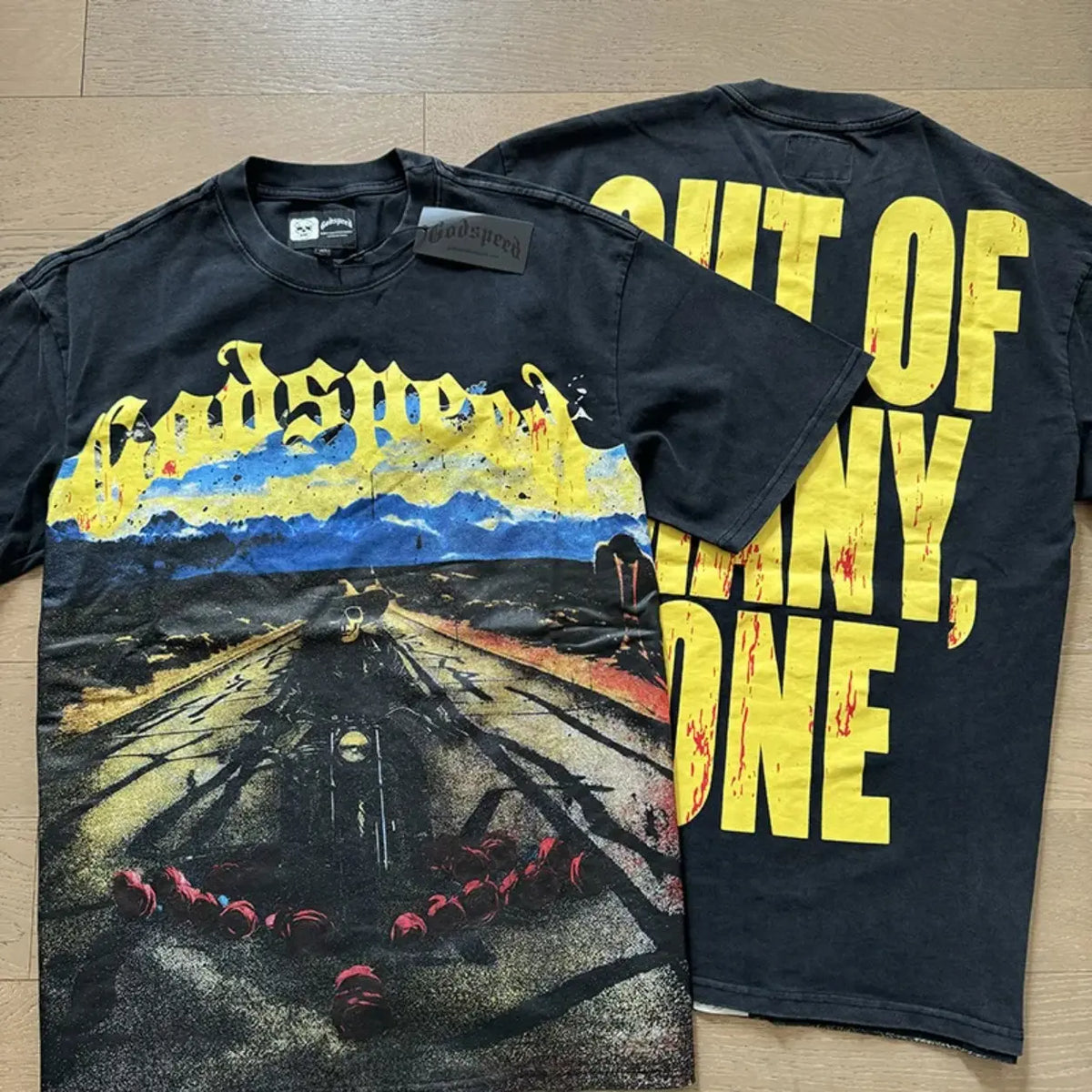 European American Casual Y2K GODSPEED Trade Rock Band Retro Washing Short Sleeve T-Shirt Casual Loose Men Women Couples Bottom Shirt