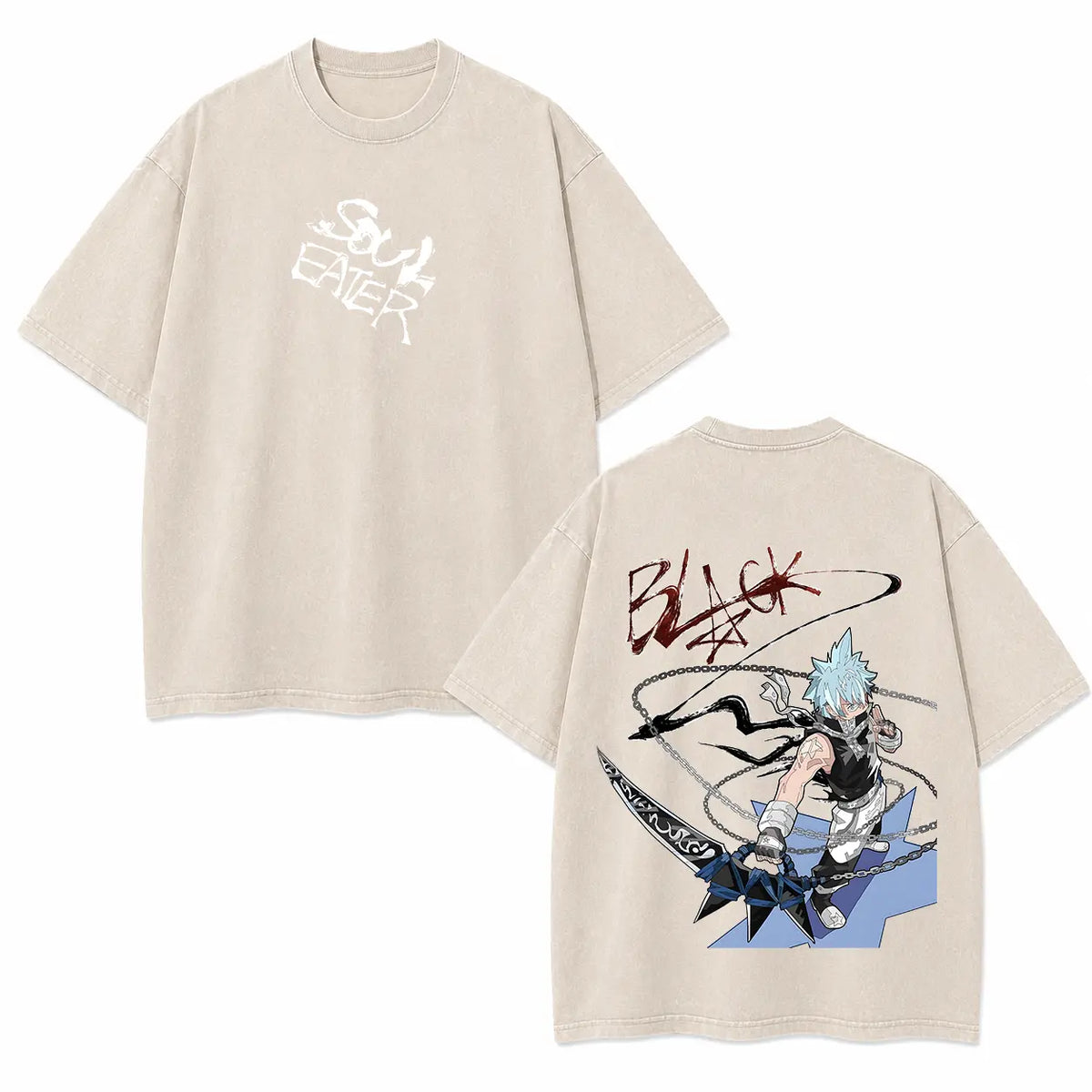 Unisex Soul Eater Black Star Anime Washed Cotton Crew Neck Short-Sleeve Sports T-Shirt - Men's Clothing, Double-Sided Japanese Manga Graphic Tee, Retro Streetwear, Regular Fit Summer Top, Gifts for Boyfriends, Cool Gifts for Guys, Shirts Graphic Tees