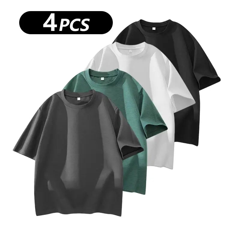 Men's 100% cotton Crew  T-Shirts Set - Soft Loose Fit Navy Gray Black for Casual Daily Wear Streetwear Crewneck
