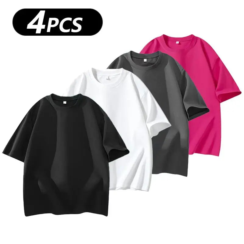Men's 100% cotton Crew  T-Shirts Set - Soft Loose Fit Navy Gray Black for Casual Daily Wear Streetwear Crewneck