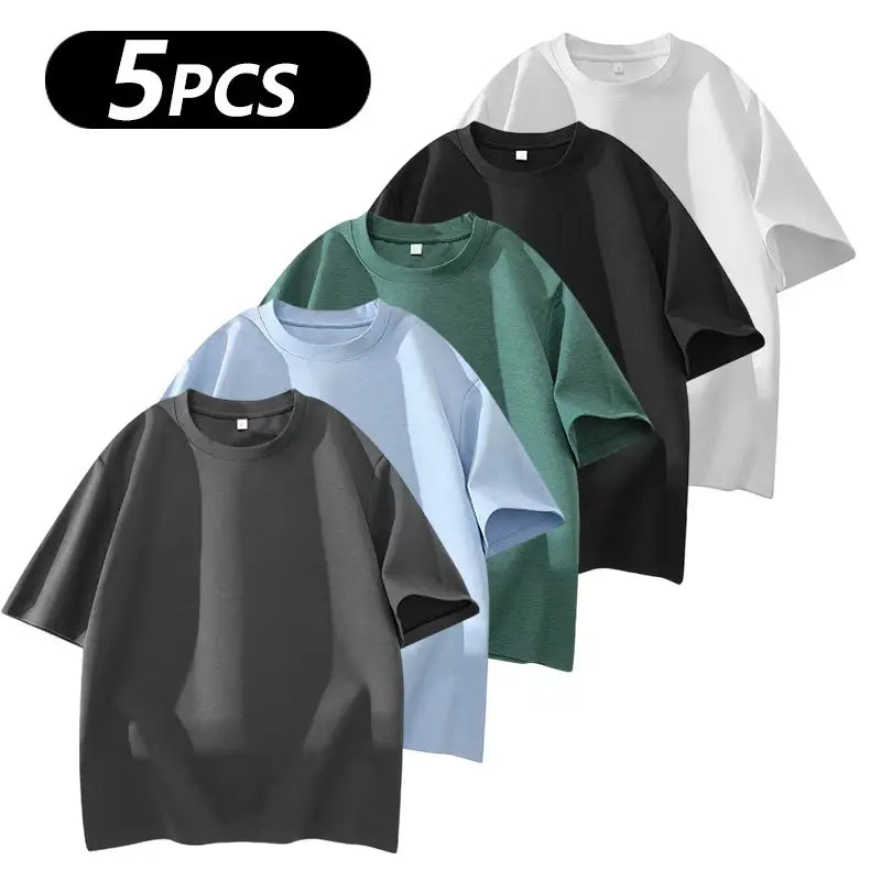 Men's 100% cotton Crew  T-Shirts Set - Soft Loose Fit Navy Gray Black for Casual Daily Wear Streetwear Crewneck