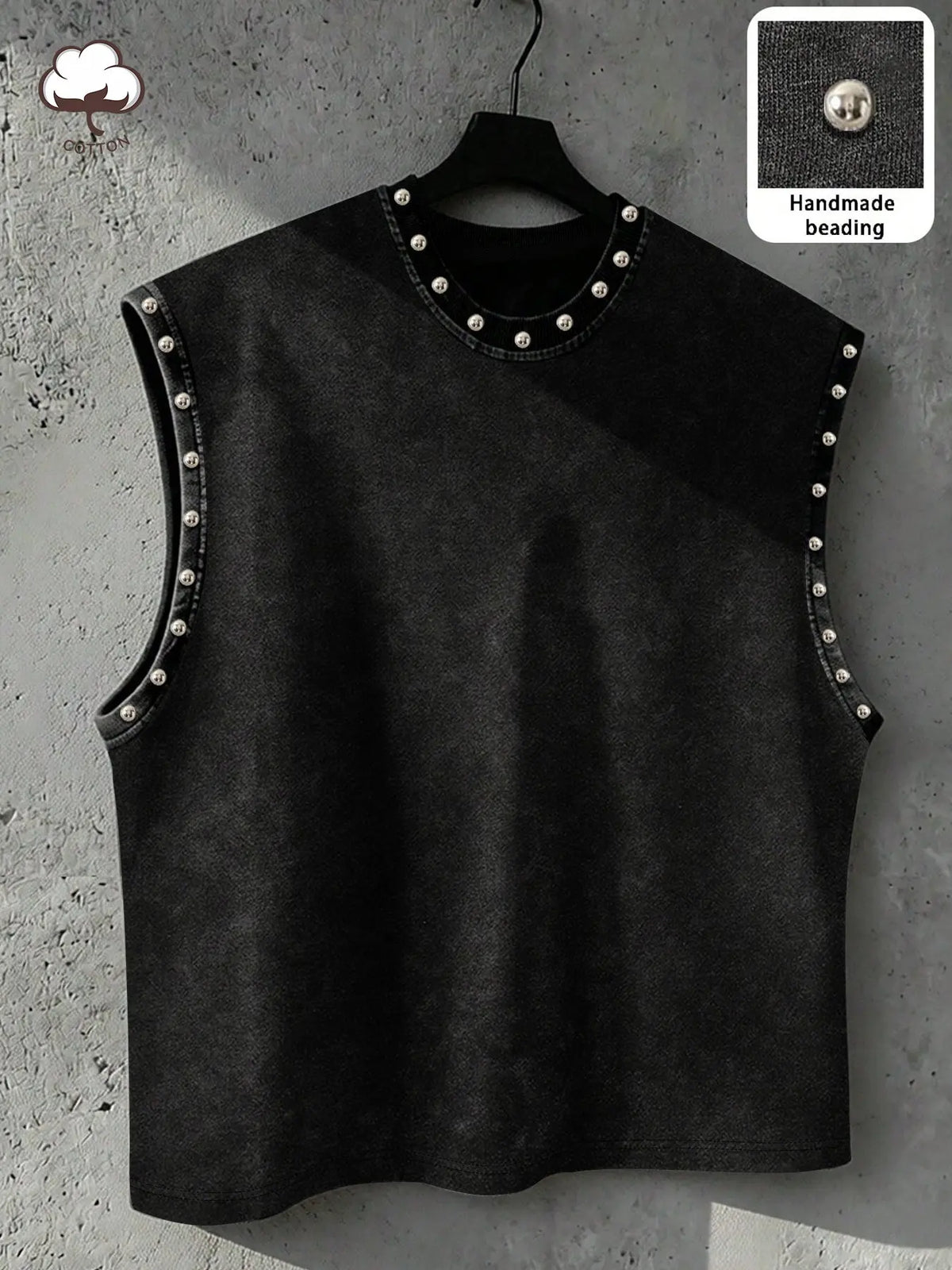 Men/Women Distressed Black Studded Sleeveless Vest, Y2K Gothic Casual Top, Vest Tops, for Streetwear, Menswear