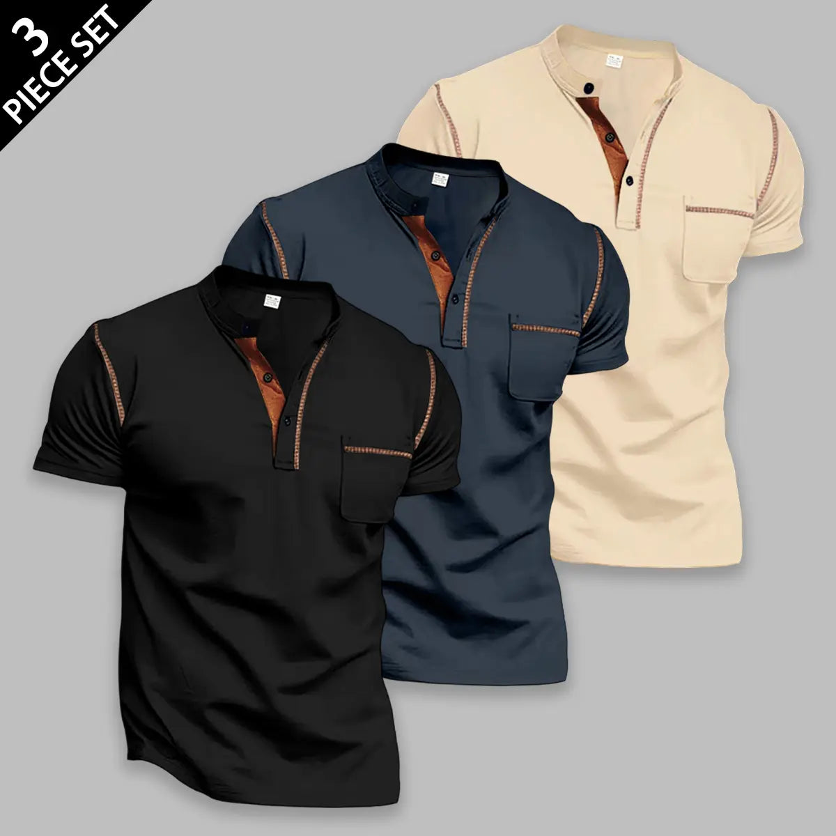 Men's 4-Pack Slim Fit Shortsleeve Henley T-Shirts, Classic Stylish Menswear Tops with Chest Pocket, Contrast Stitch, Breathable Fabric for Daily Wear