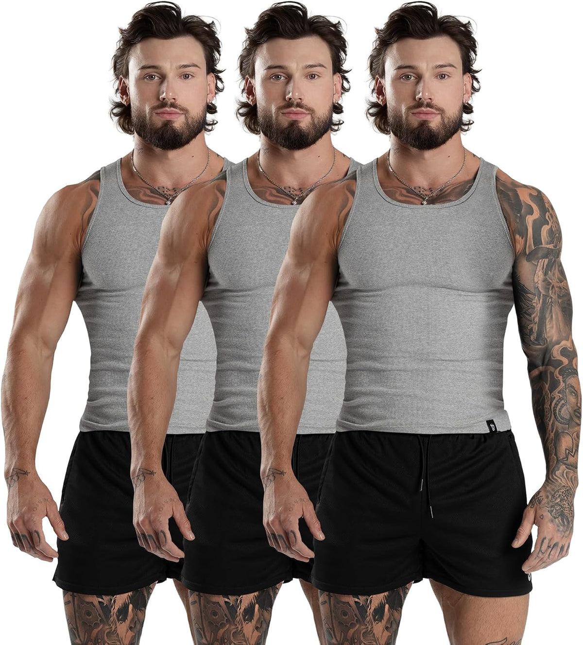 Gymreapers Mens Tank Tops Ribbed Sleeveless Undershirts - Cotton Fit Compression Tank for Gym, Workout & Training - Pack of 3
