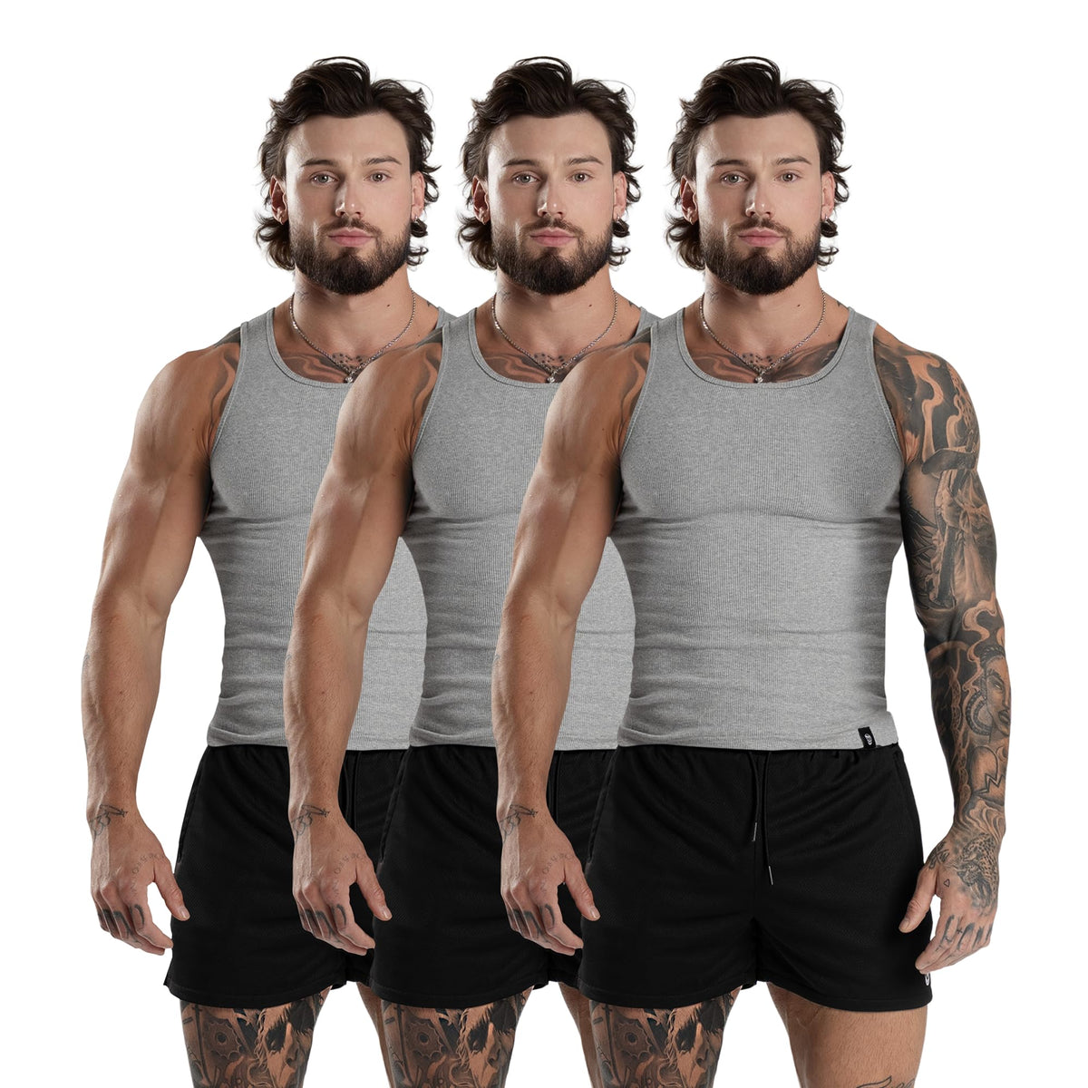 Gymreapers Mens Tank Tops Ribbed Sleeveless Undershirts - Cotton Fit Compression Tank for Gym, Workout & Training - Pack of 3