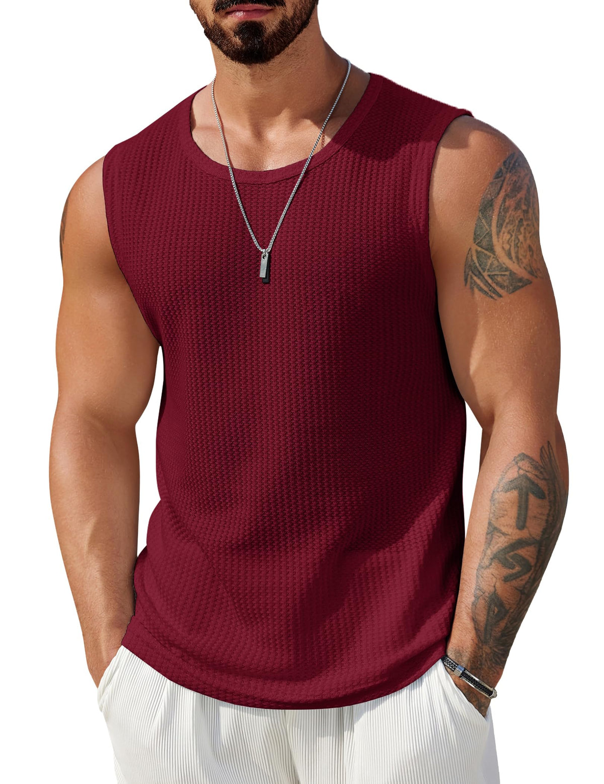 COOFANDY Mens Casual Tank Tops 2 Pack Waffle Knit Sleeveless Shirt Breathable Tank Shirts Summer Muscle Tee