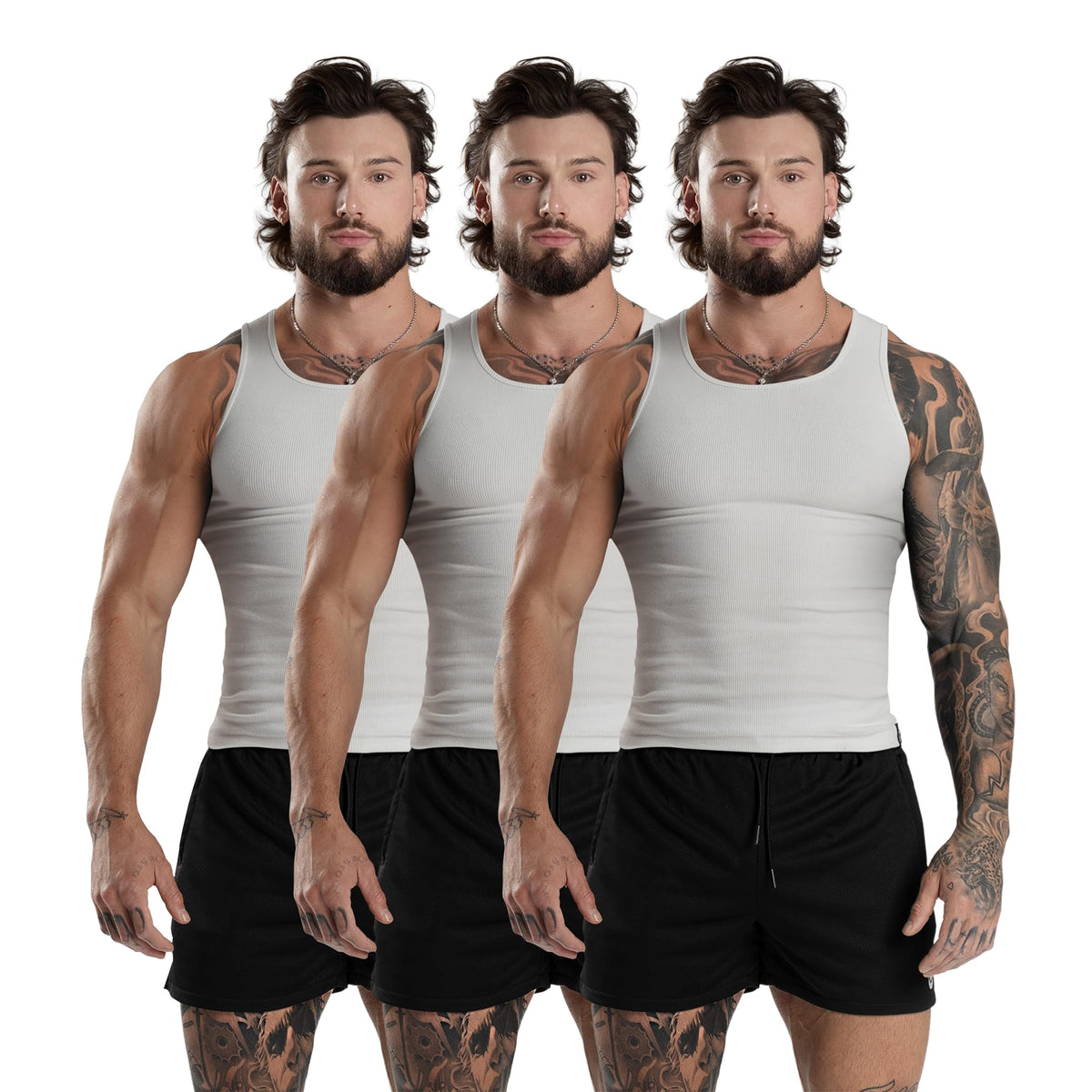 Gymreapers Mens Tank Tops Ribbed Sleeveless Undershirts - Cotton Fit Compression Tank for Gym, Workout & Training - Pack of 3