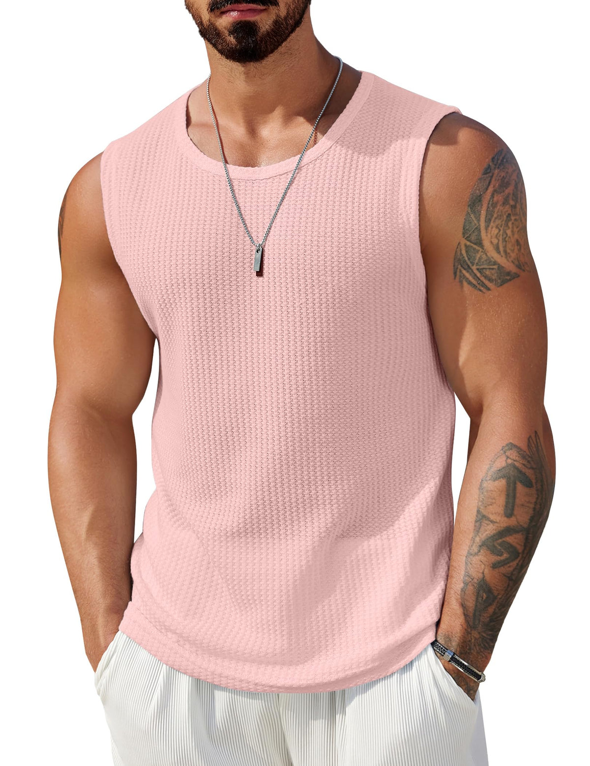 COOFANDY Mens Casual Tank Tops 2 Pack Waffle Knit Sleeveless Shirt Breathable Tank Shirts Summer Muscle Tee