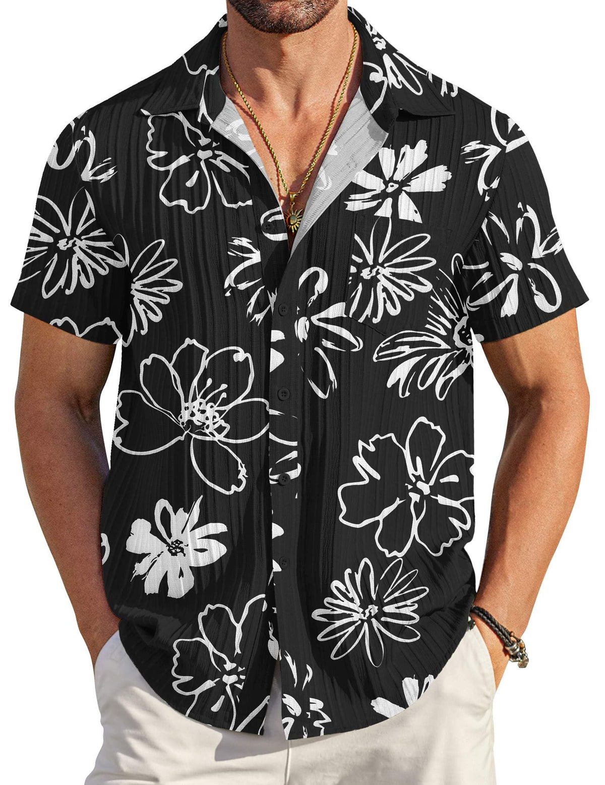COOFANDY Men's Casual Button Down Shirts Short Sleeve Textured Summer Beach Shirt with Pocket