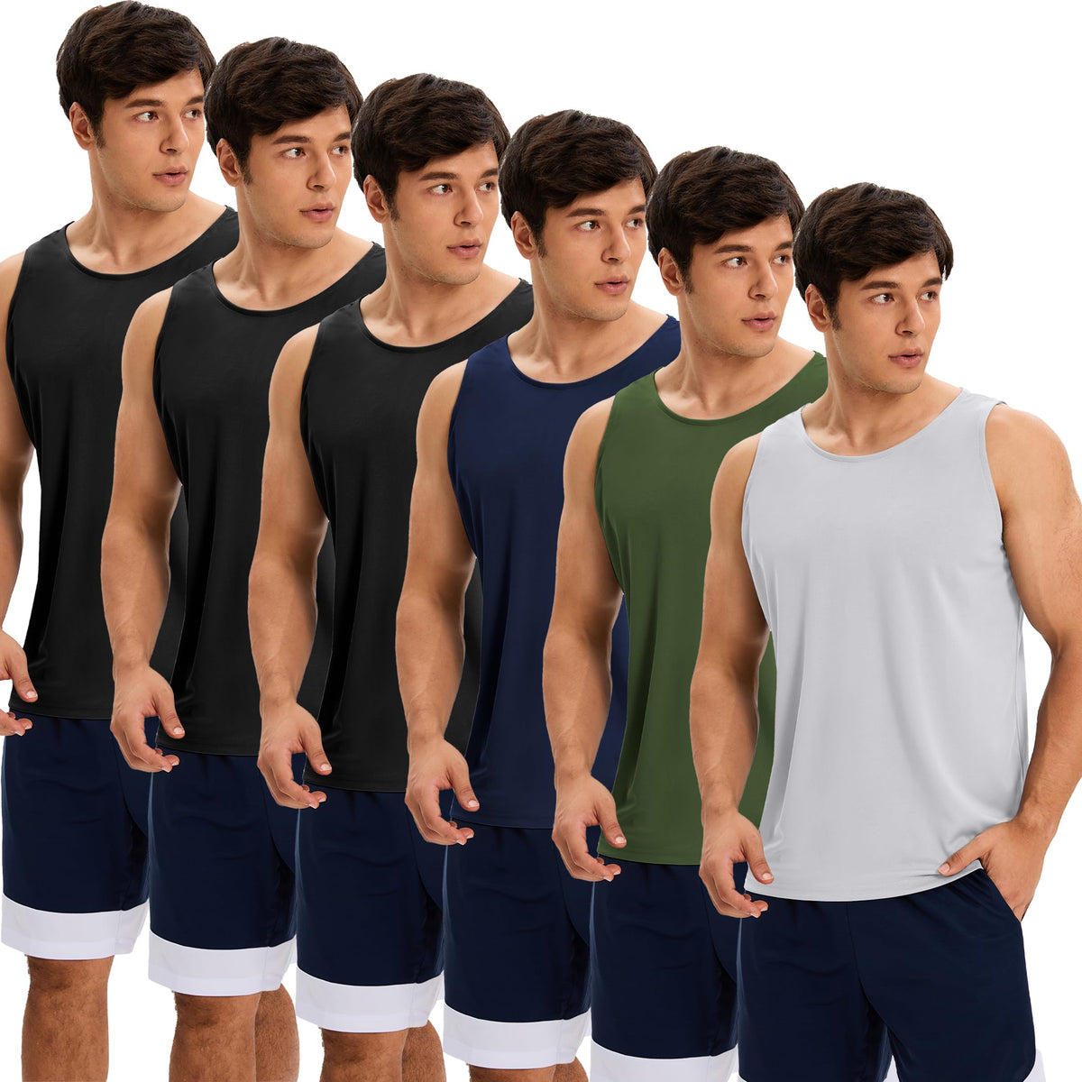 OYGSieg 6 Pack Men's Workout Tank Tops Athletic Muscle Gym Shirts
