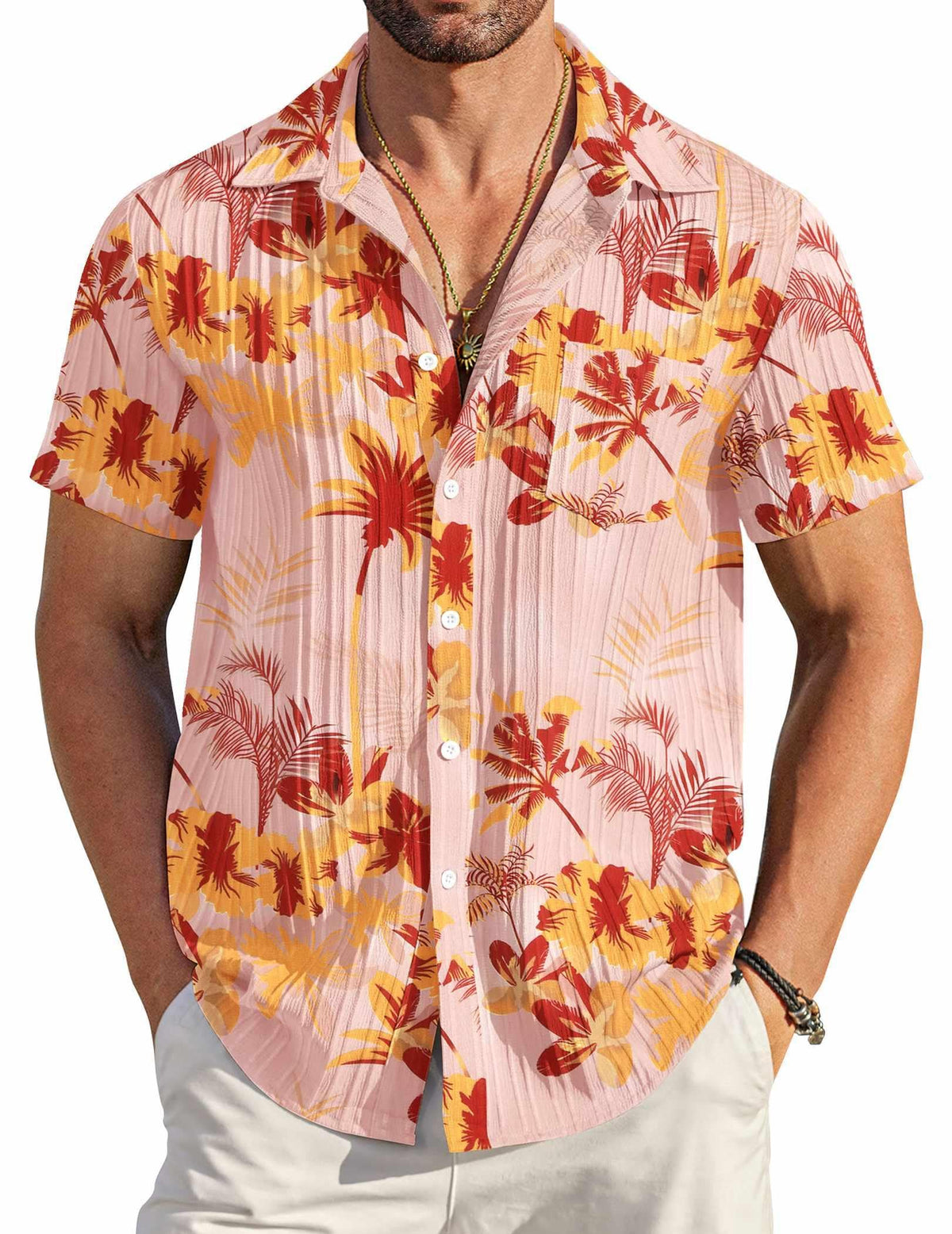 COOFANDY Men's Casual Button Down Shirts Short Sleeve Textured Summer Beach Shirt with Pocket