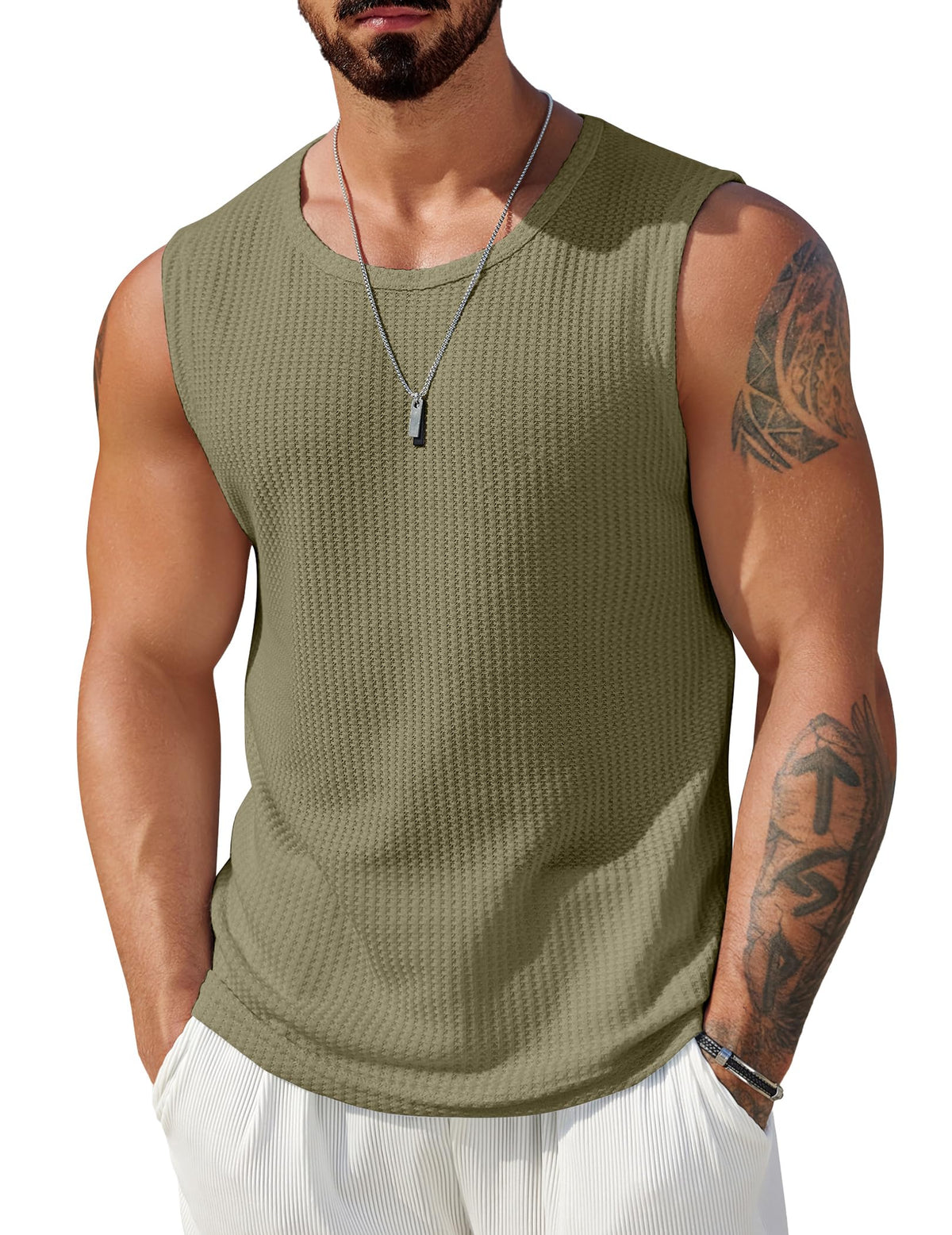 COOFANDY Mens Casual Tank Tops 2 Pack Waffle Knit Sleeveless Shirt Breathable Tank Shirts Summer Muscle Tee