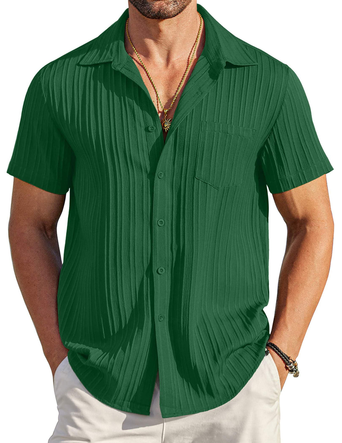 COOFANDY Men's Casual Button Down Shirts Short Sleeve Textured Summer Beach Shirt with Pocket