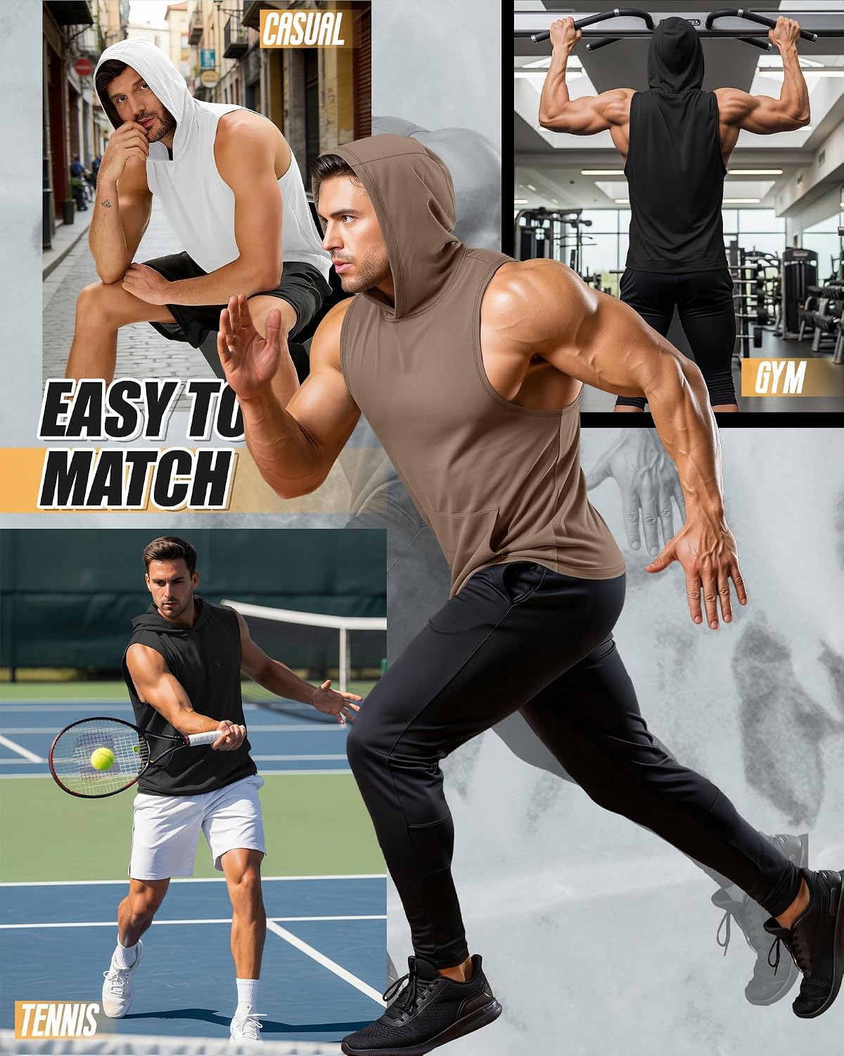 3 Pack Men's Workout Hooded Tank Tops