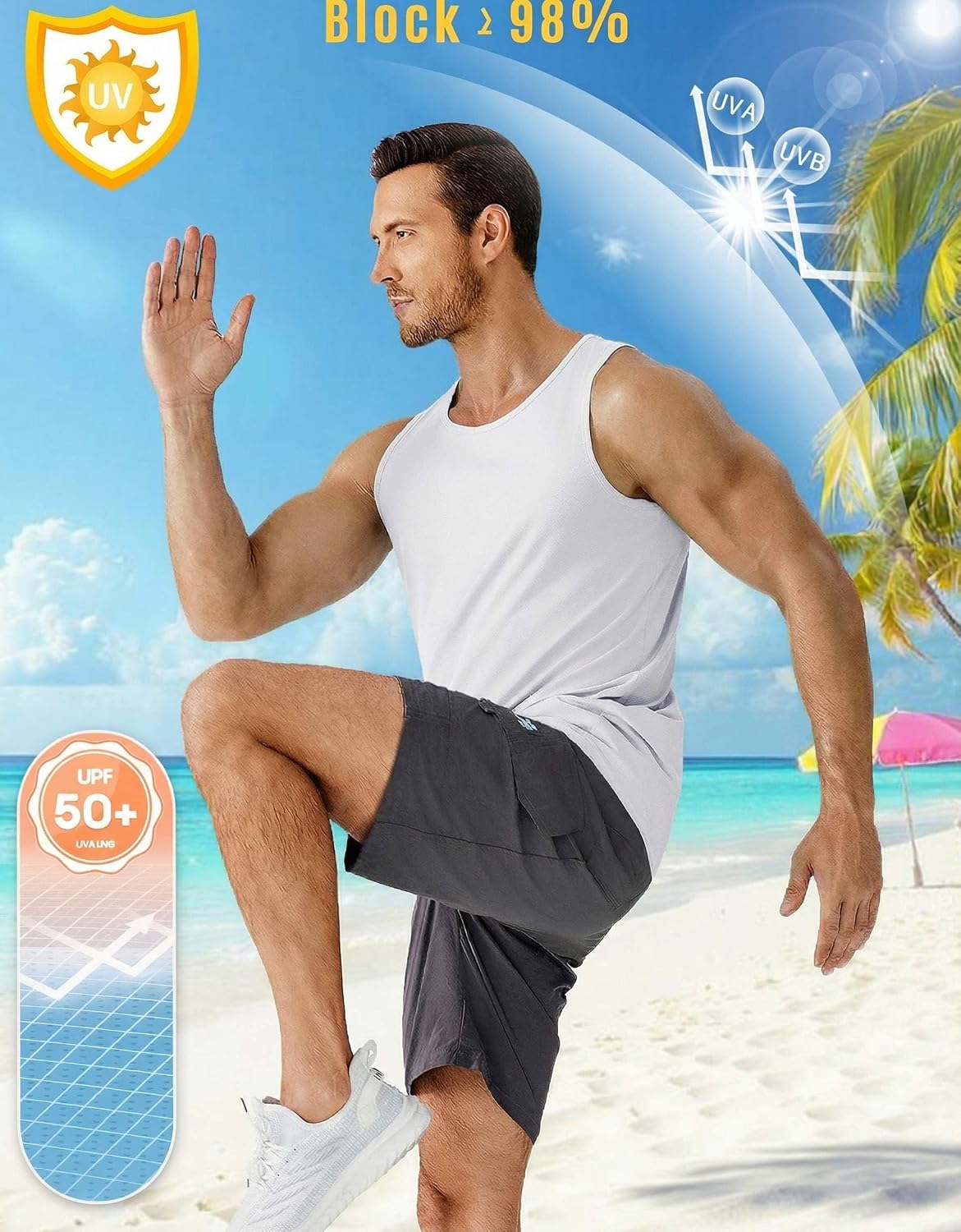 PINSPARK Men's UPF 50+ Quick Dry Tank Tops Athletic Muscle Tee