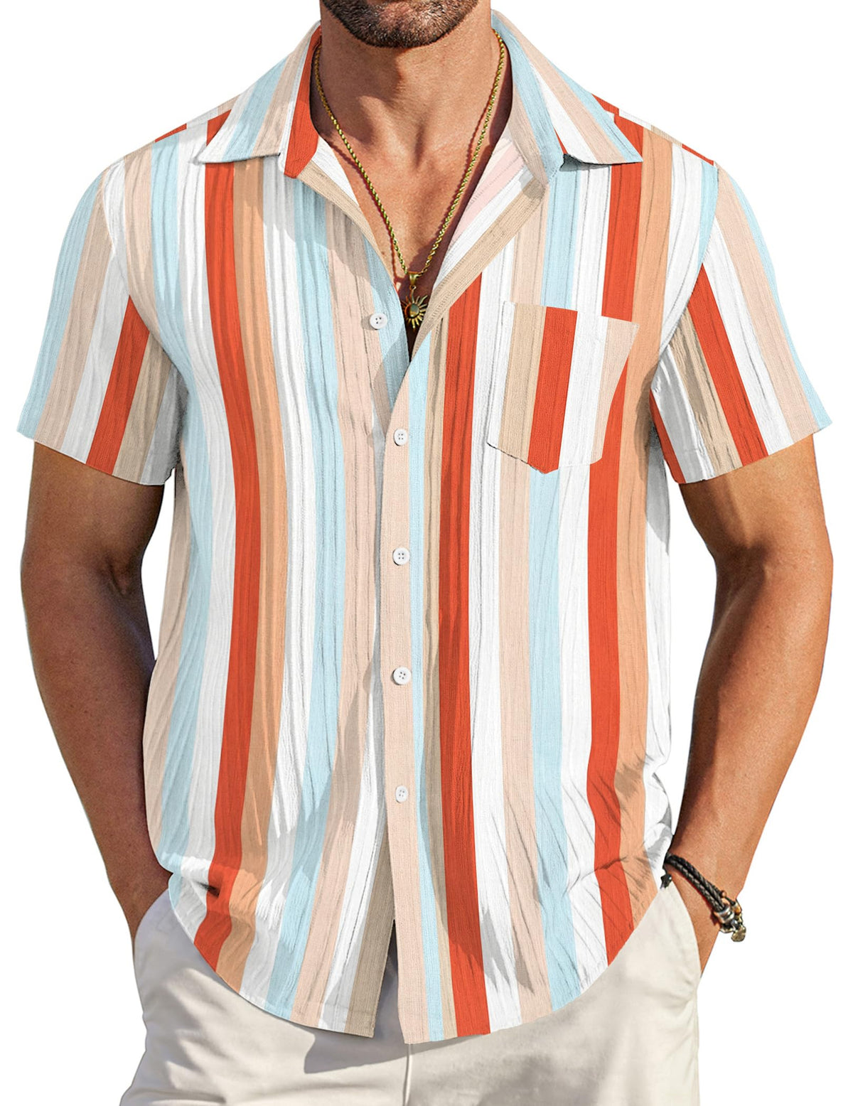 COOFANDY Men's Casual Button Down Shirts Short Sleeve Textured Summer Beach Shirt with Pocket