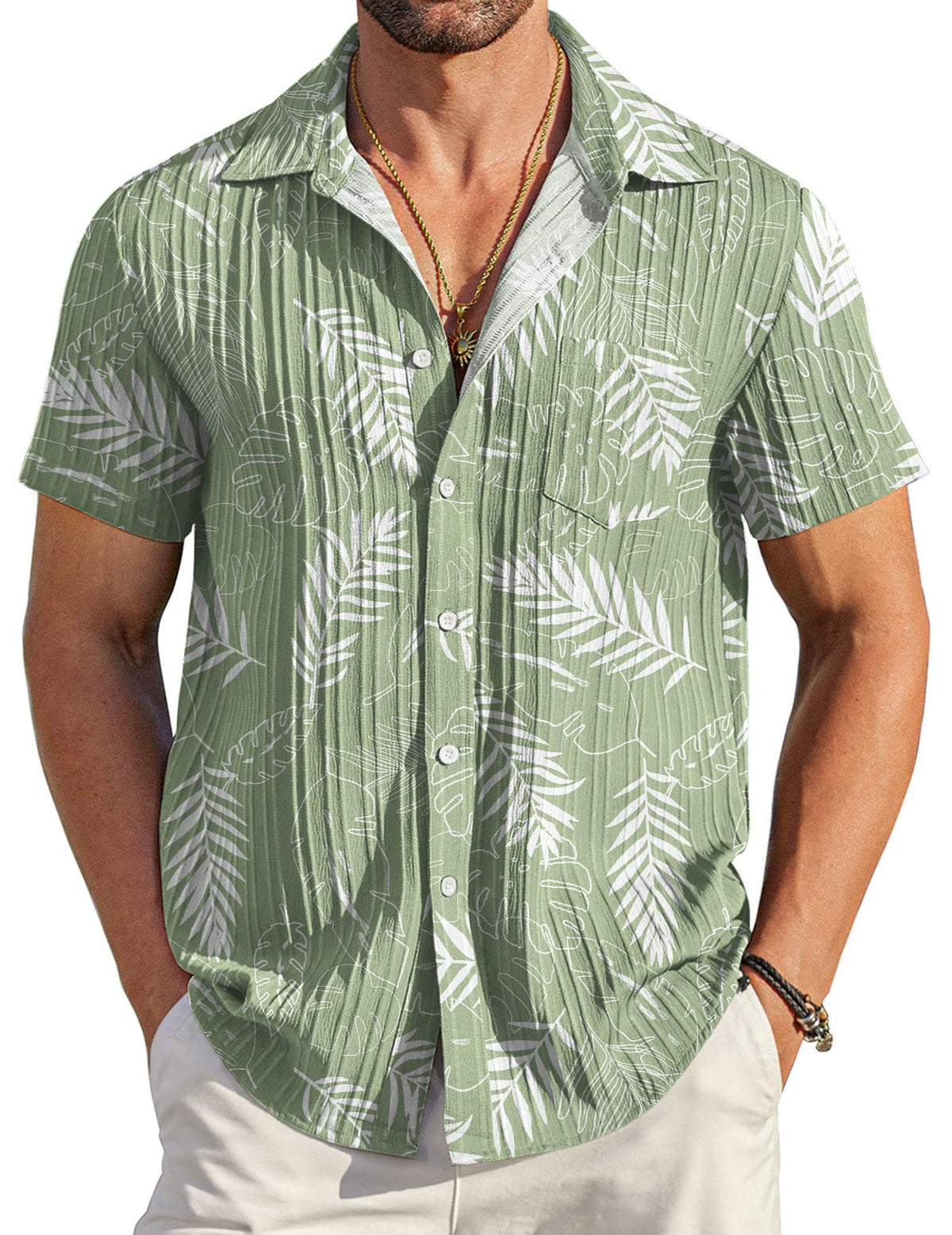 COOFANDY Men's Casual Button Down Shirts Short Sleeve Textured Summer Beach Shirt with Pocket