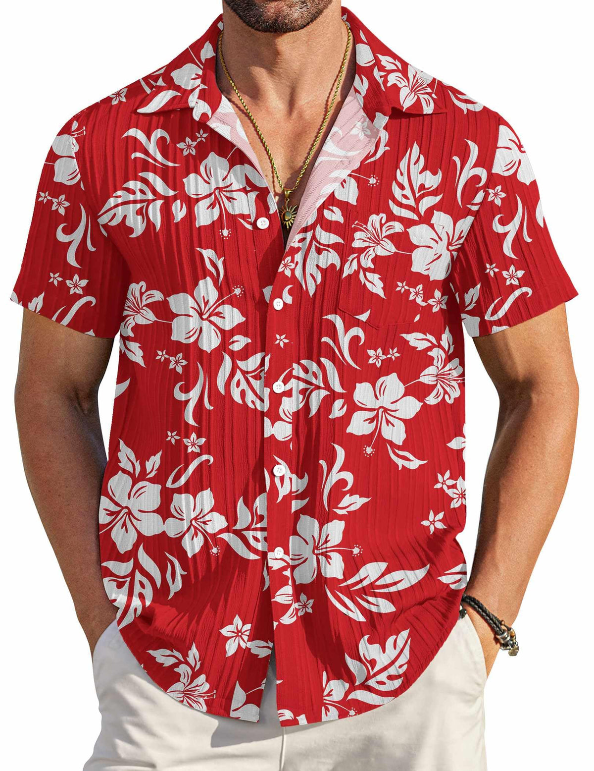 COOFANDY Men's Casual Button Down Shirts Short Sleeve Textured Summer Beach Shirt with Pocket