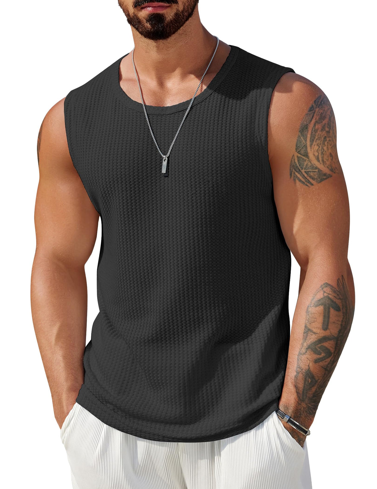 COOFANDY Mens Casual Tank Tops 2 Pack Waffle Knit Sleeveless Shirt Breathable Tank Shirts Summer Muscle Tee
