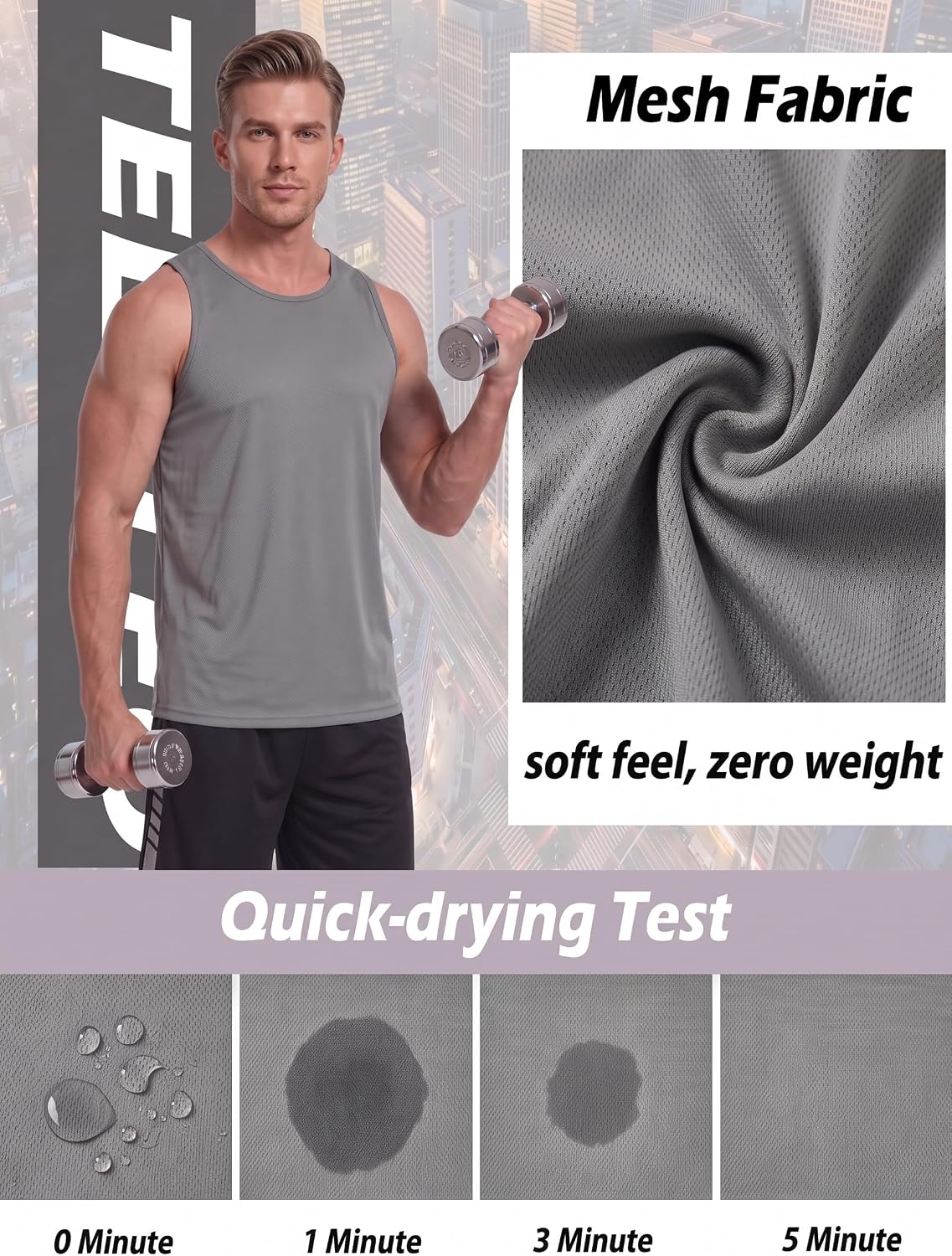 5 Pack Men's Workout Tank Tops Sleeveless Shirt Mesh Muscle Gym Fitness