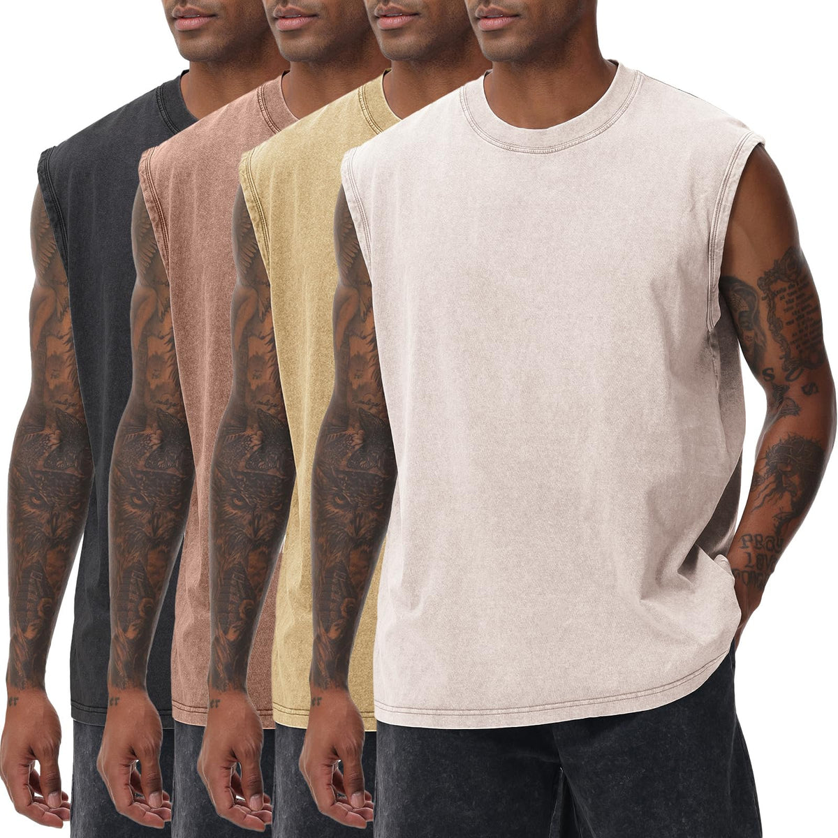 Mens Workout Tank Tops Sleeveless Tee Shirts Men Muscle Shirt Gym Acid Wash T Shirts Running Beach Loose Fit Tee