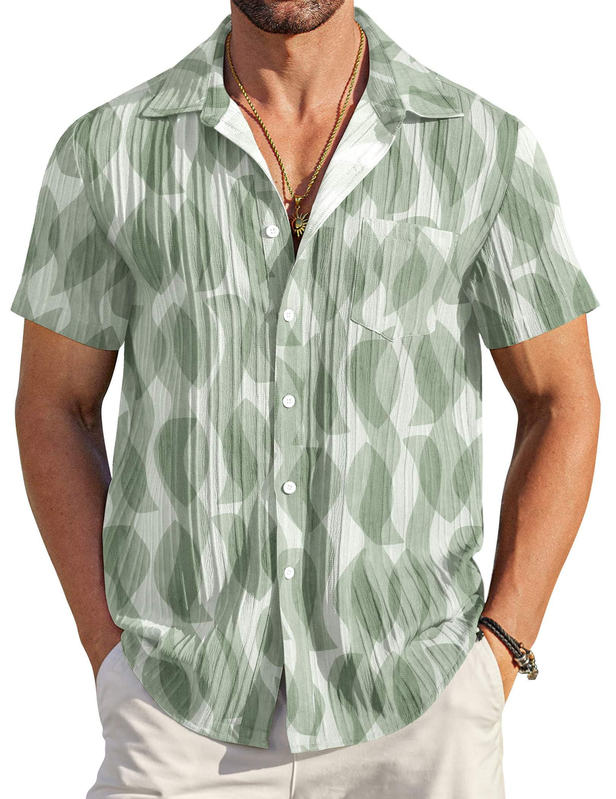 COOFANDY Men's Casual Button Down Shirts Short Sleeve Textured Summer Beach Shirt with Pocket
