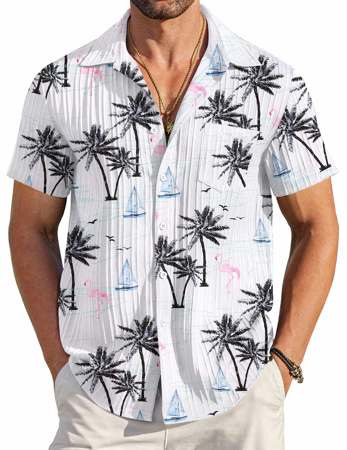 COOFANDY Men's Casual Button Down Shirts Short Sleeve Textured Summer Beach Shirt with Pocket
