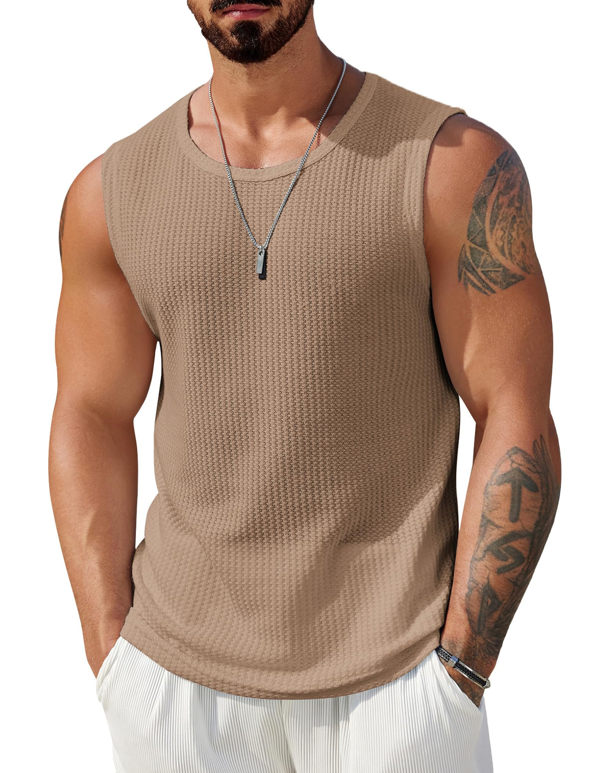 COOFANDY Mens Casual Tank Tops 2 Pack Waffle Knit Sleeveless Shirt Breathable Tank Shirts Summer Muscle Tee