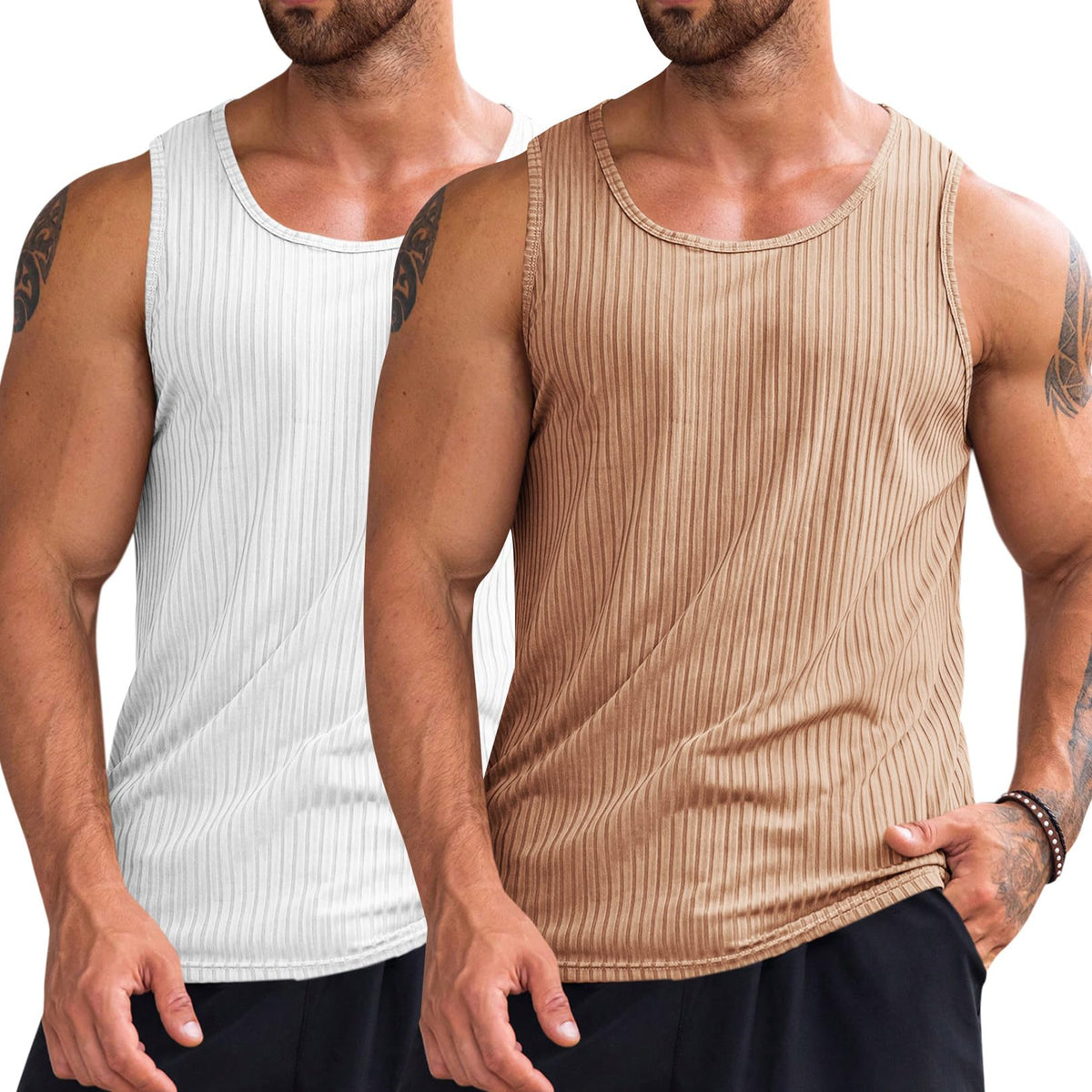 Runcati Men's Ribbed Tank Tops Knit Sleeveless Workout T Shirt